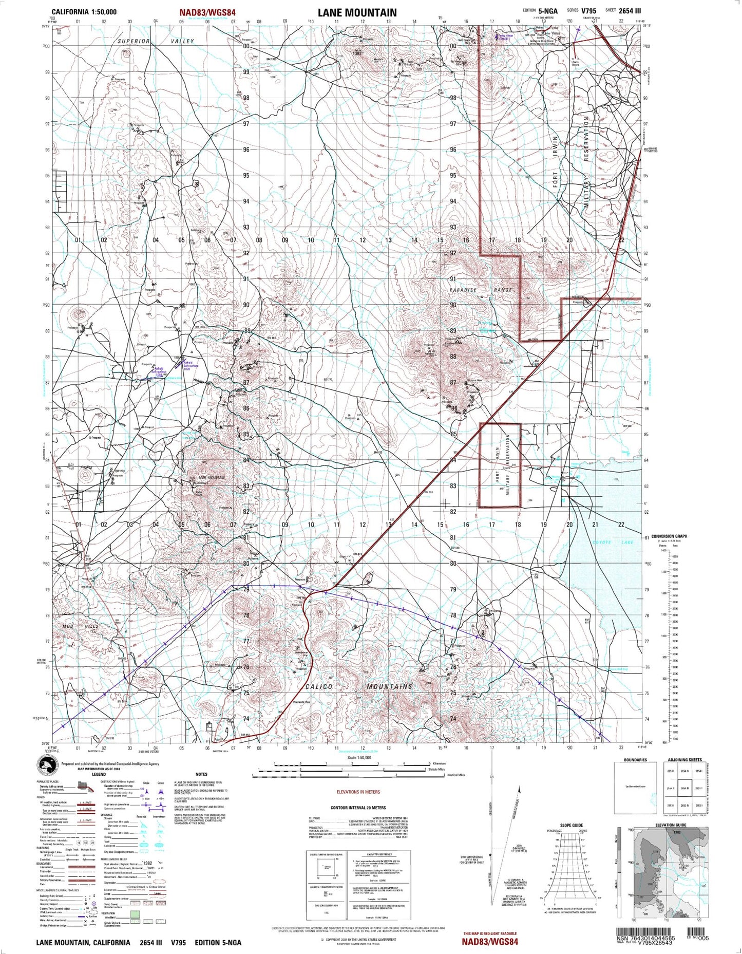 Lane Mountain California Military 1:50,000 Map