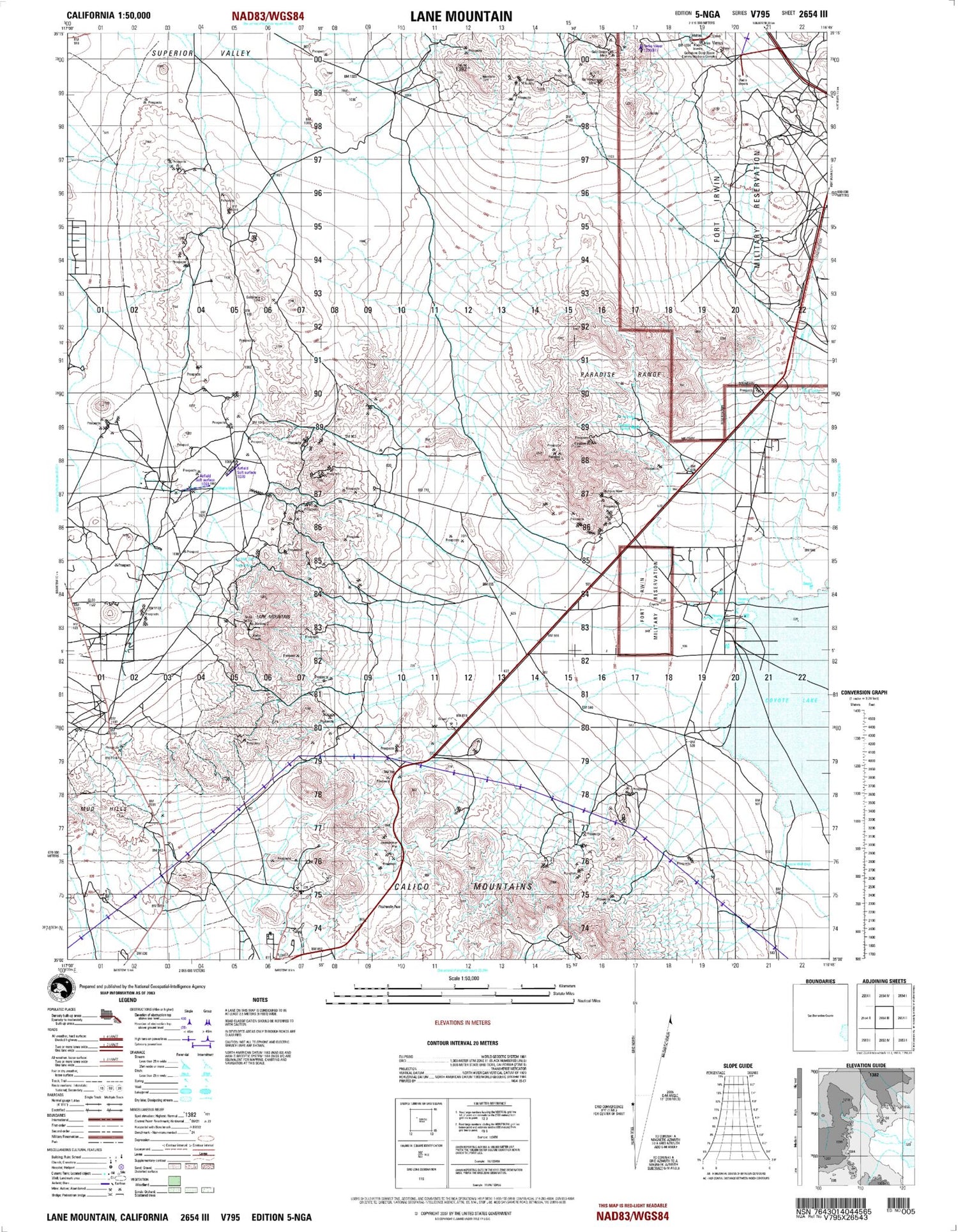 Lane Mountain California Military 1:50,000 Map