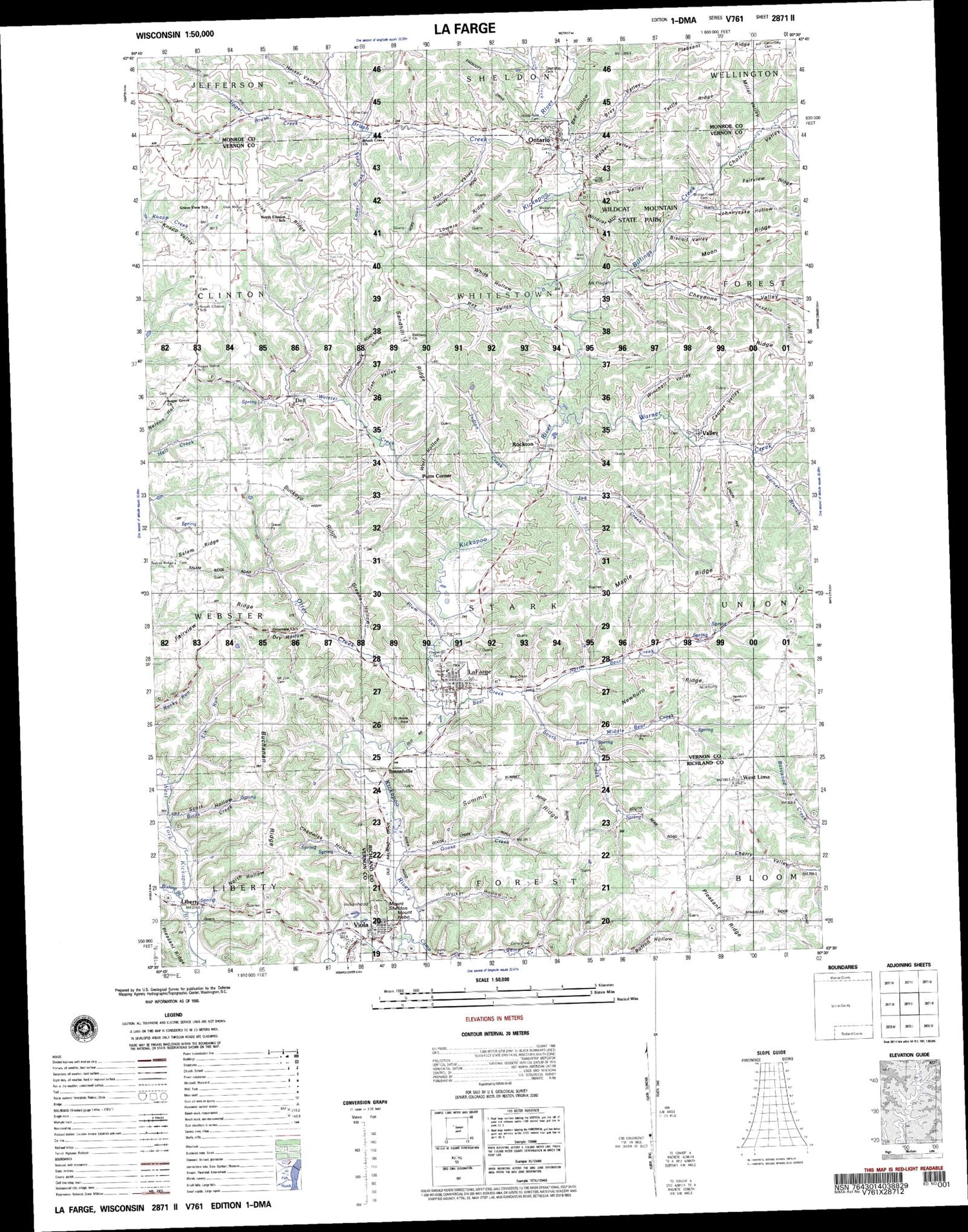 La Farge Wisconsin Military 1:50,000 Map