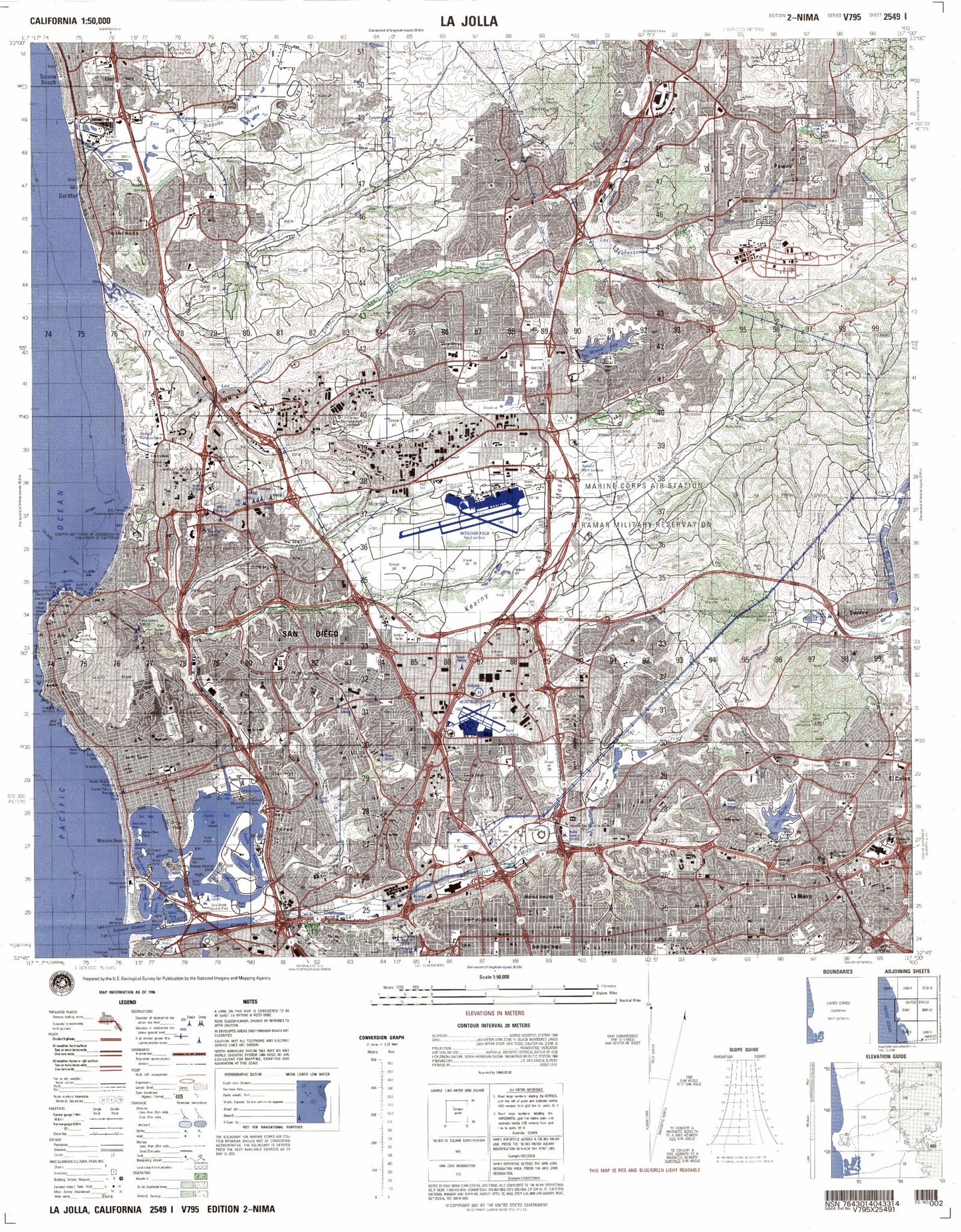 La Jolla California Military 1:50,000 Map