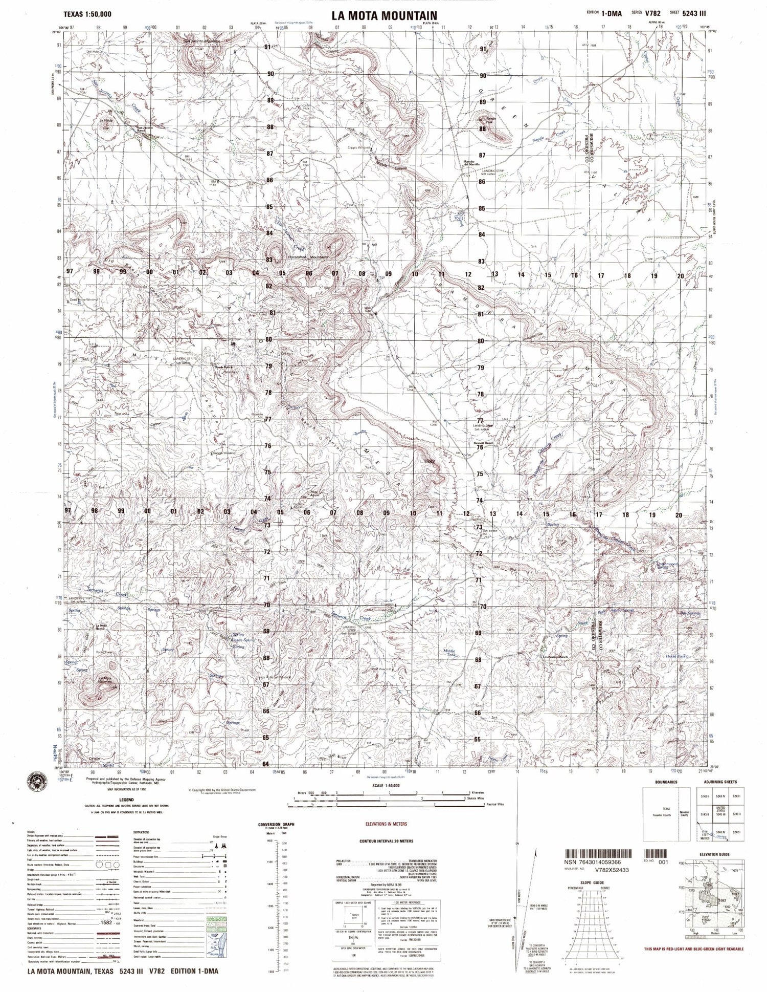 La Mota Mountain Texas Military 1:50,000 Map