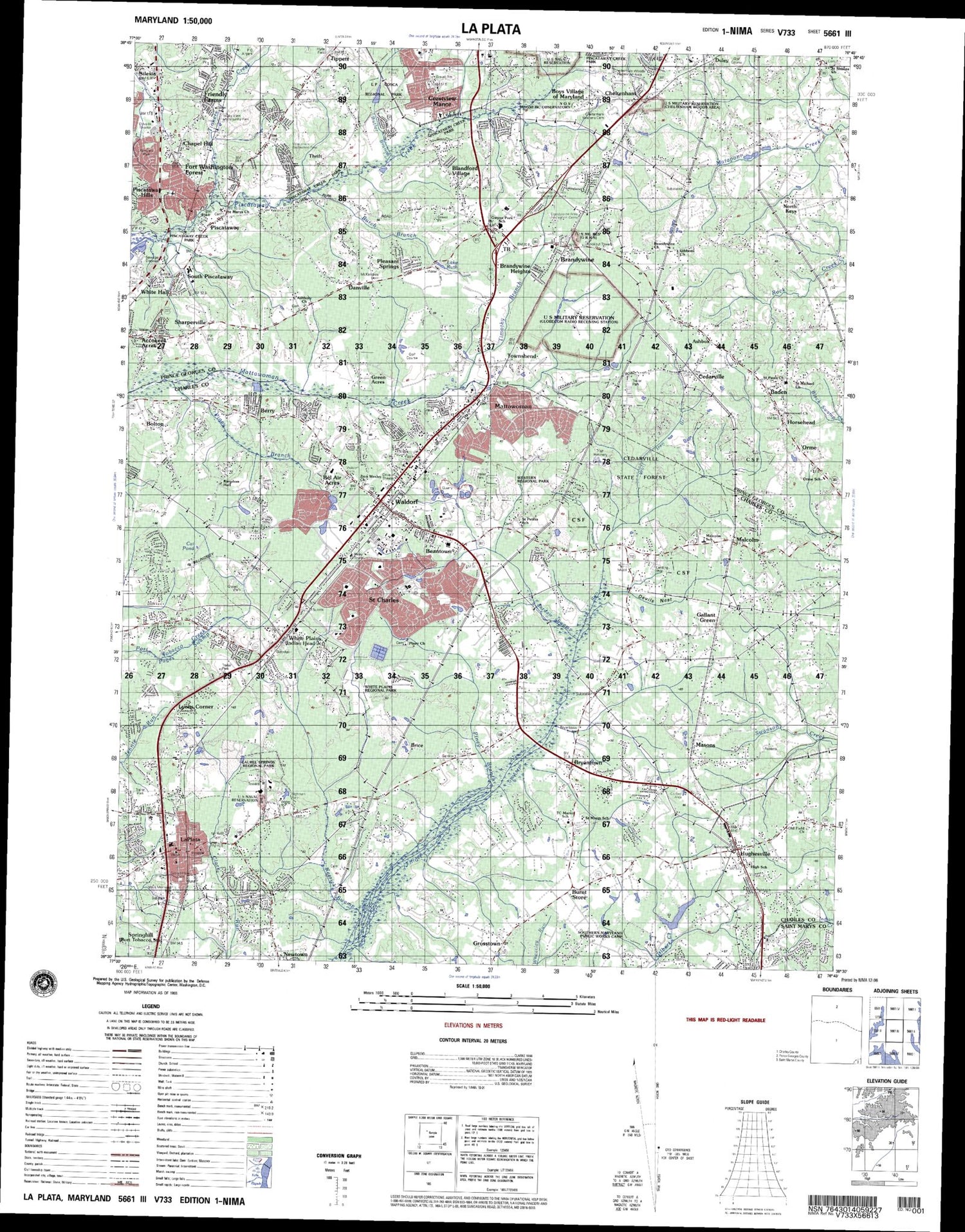 La Plata Maryland Military 1:50,000 Map