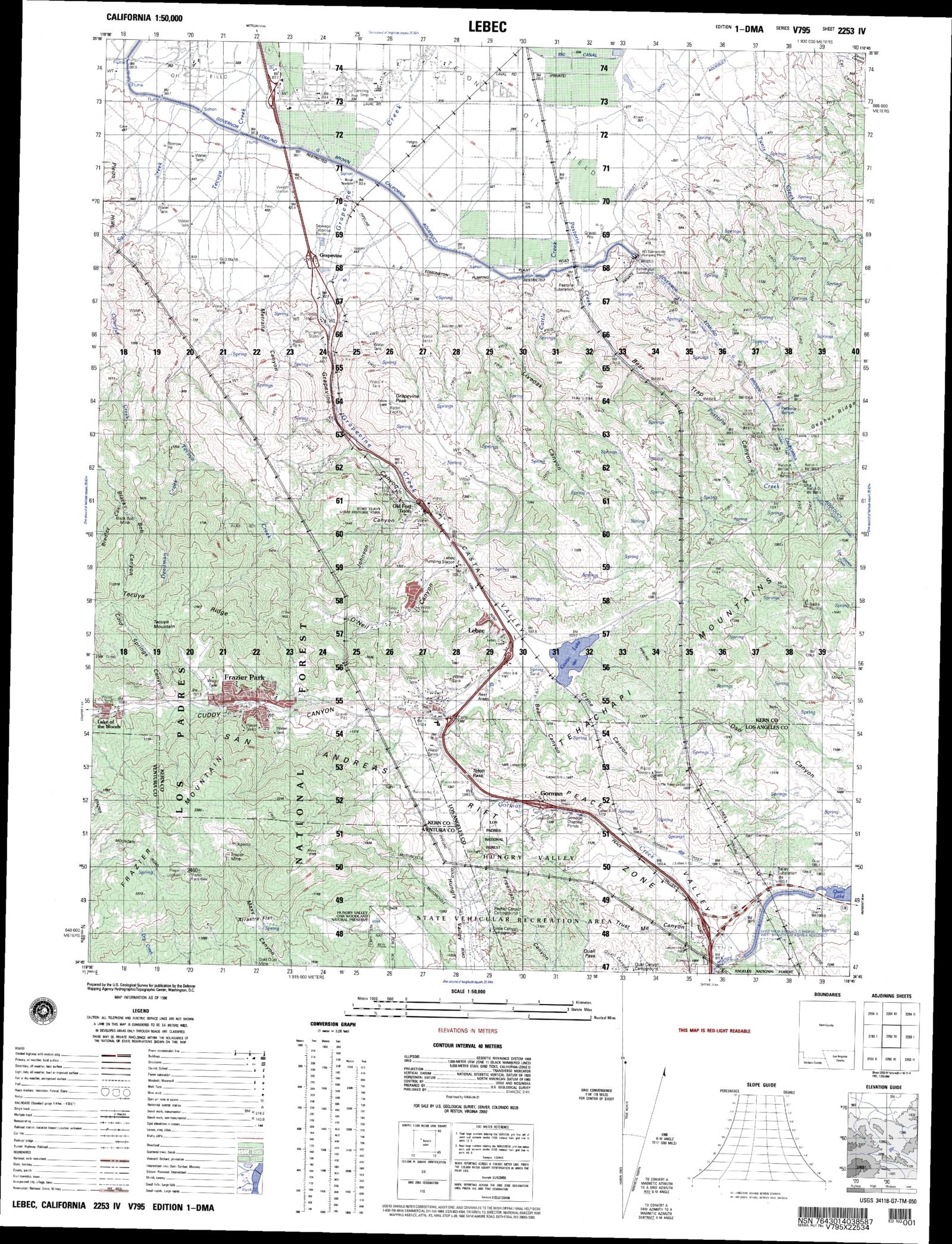 Lebec Lebec California Military 1:50,000 Map – MyTopo Map Store