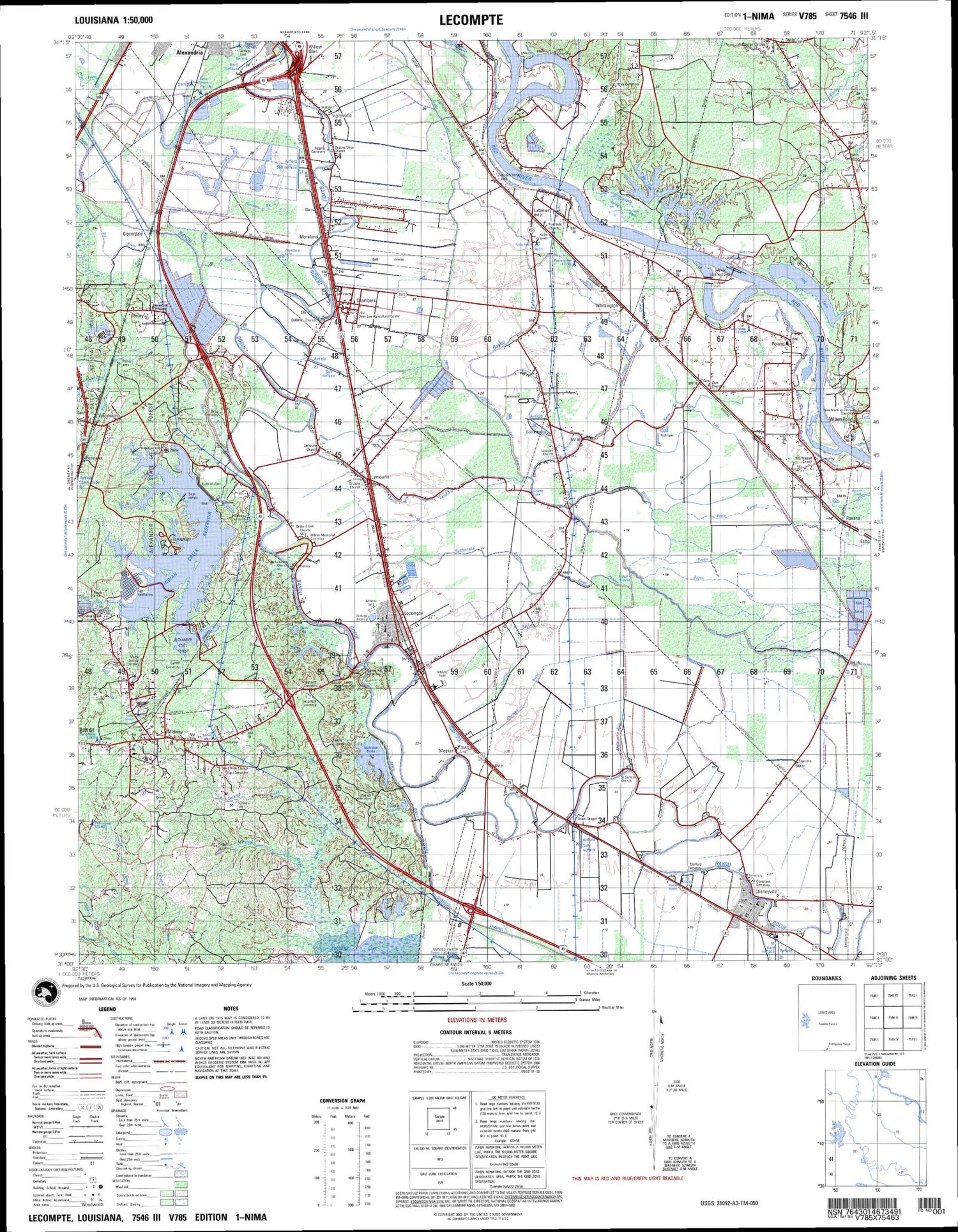 Lecompte Louisiana Military 1:50,000 Map