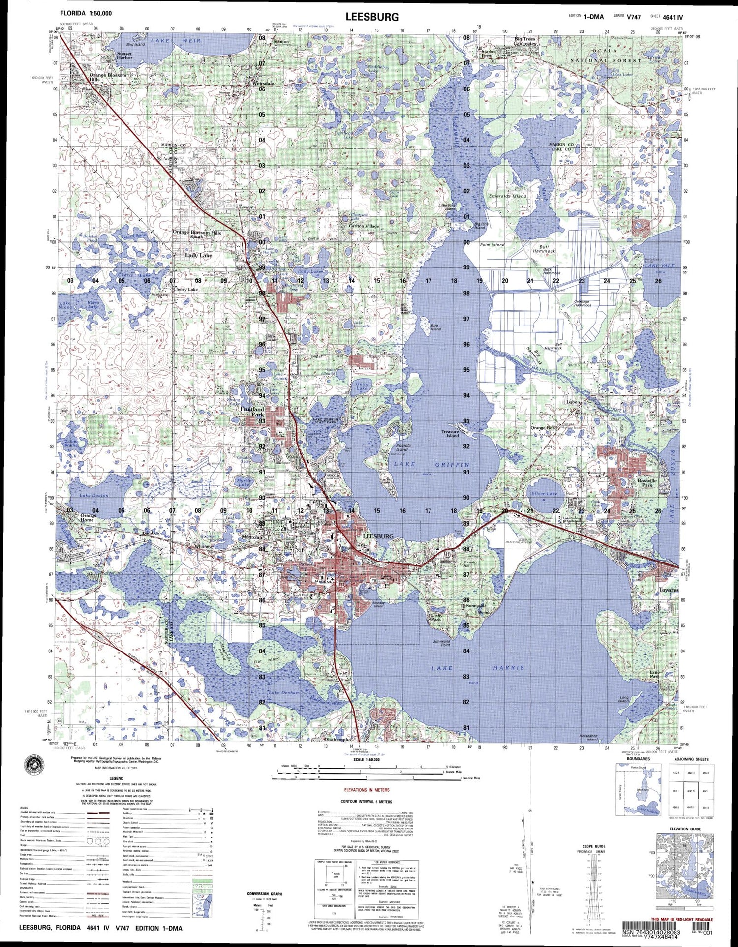 Leesburg Florida Military 1:50,000 Map