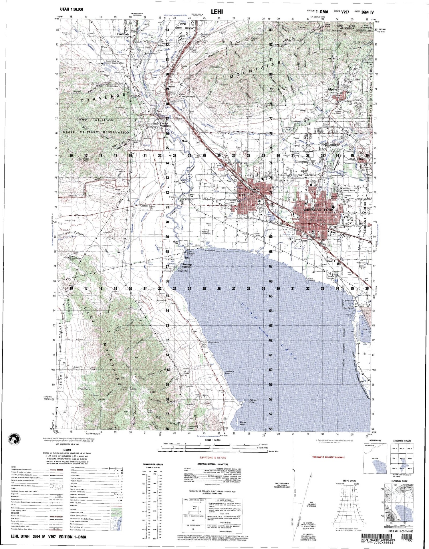 Lehi Utah Military 1:50,000 Map