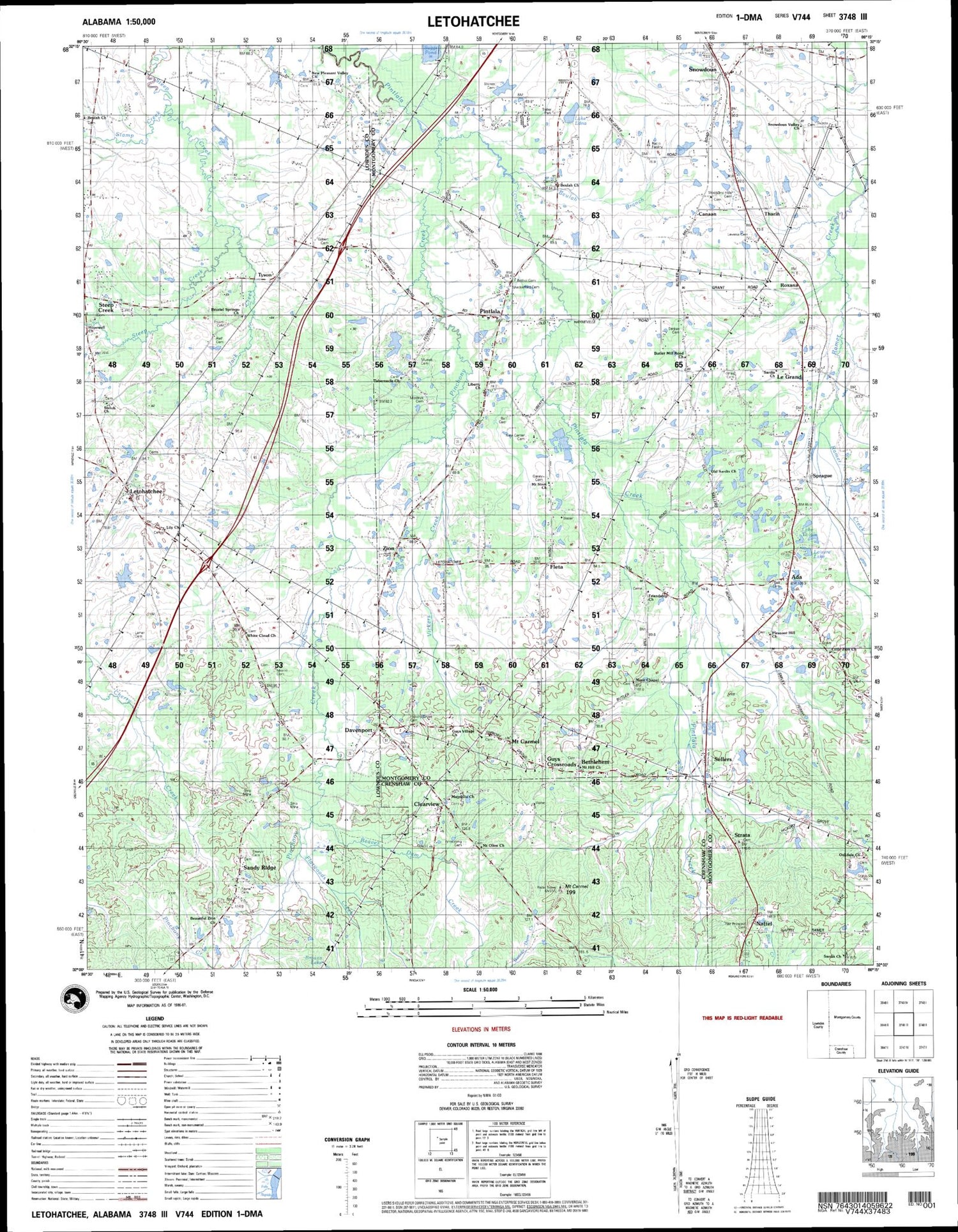 Letohatchee Alabama Military 1:50,000 Map