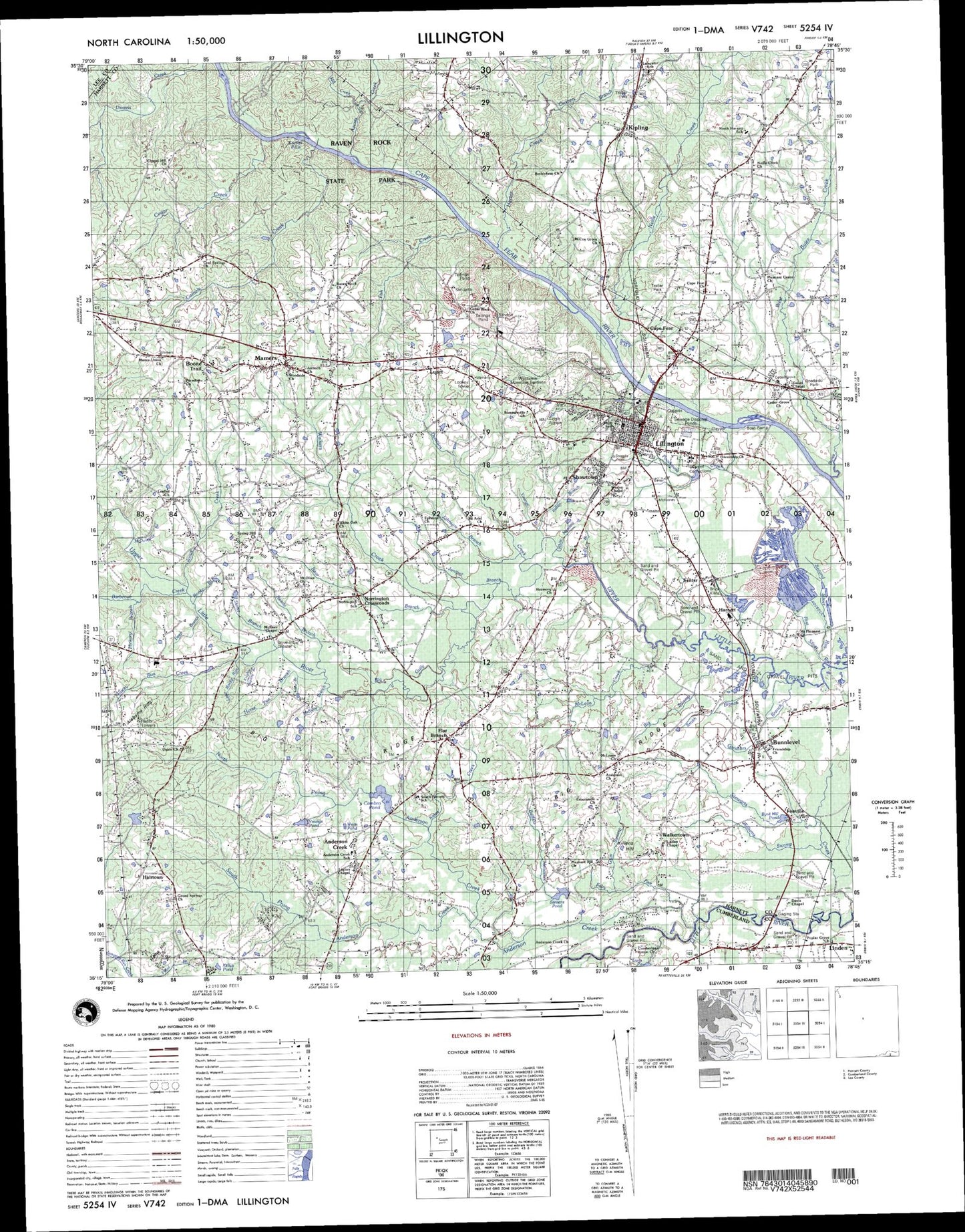 Lillington North Carolina Military 1:50,000 Map