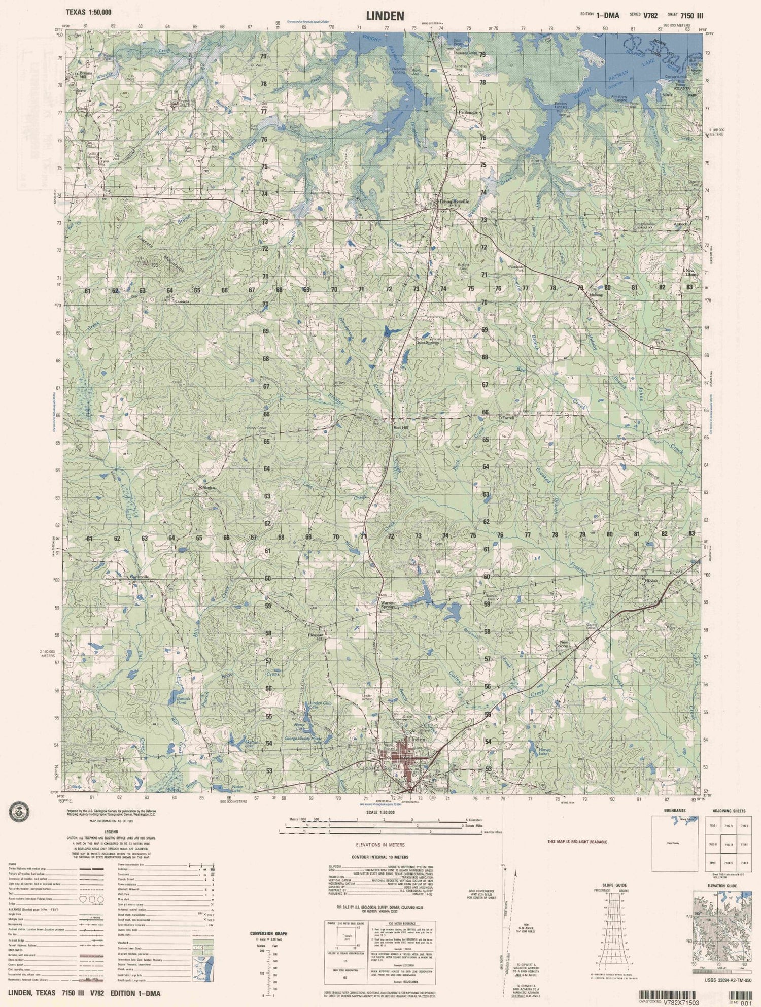 Linden Texas Military 1:50,000 Map