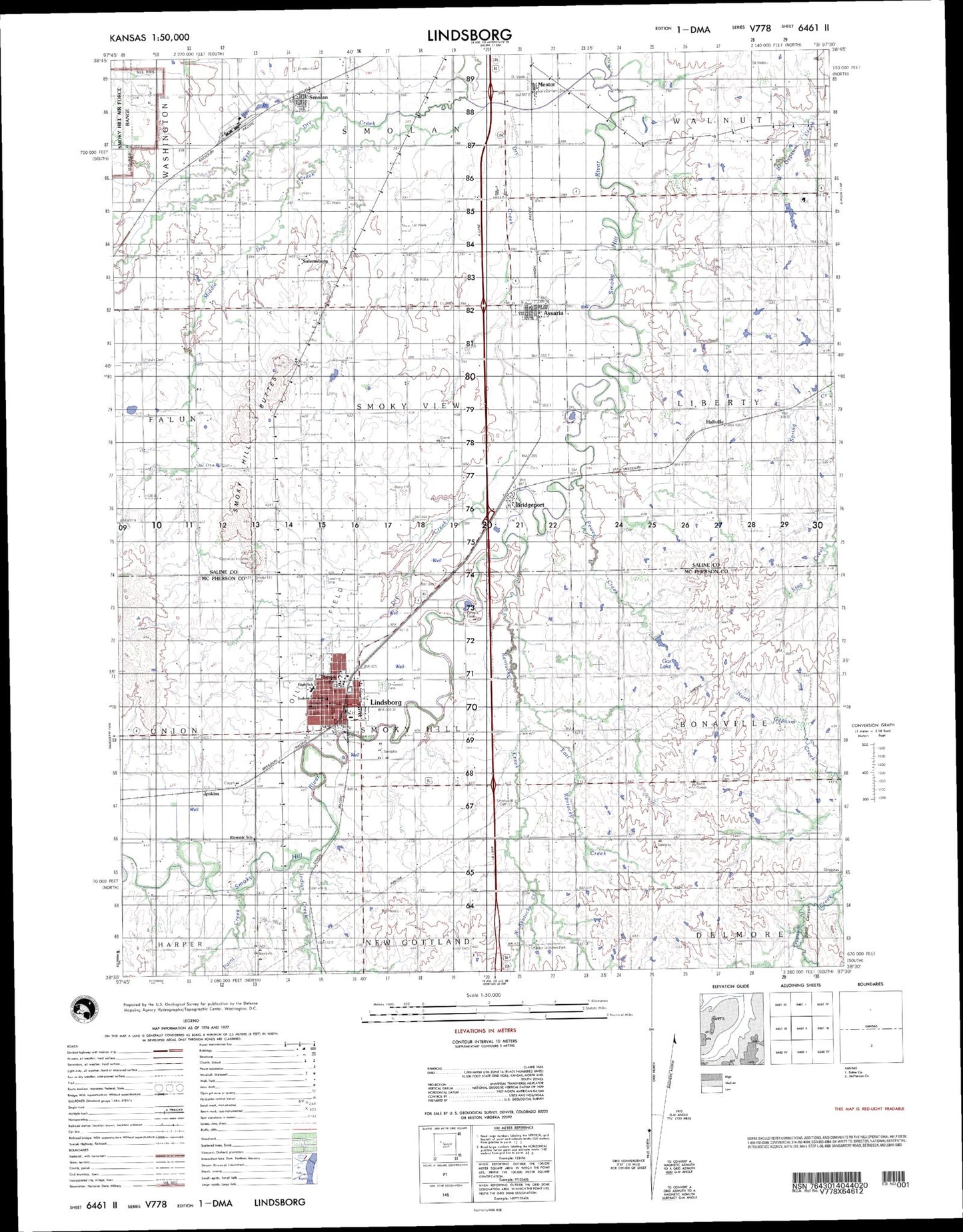 Lindsborg Kansas Military 1:50,000 Map