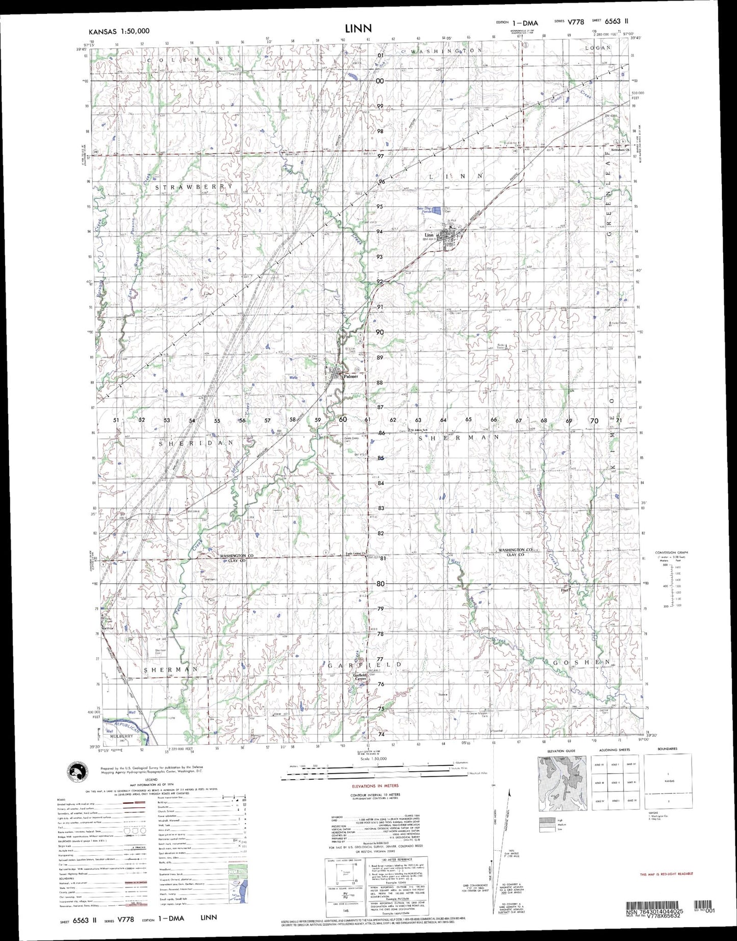 Linn Kansas Military 1:50,000 Map