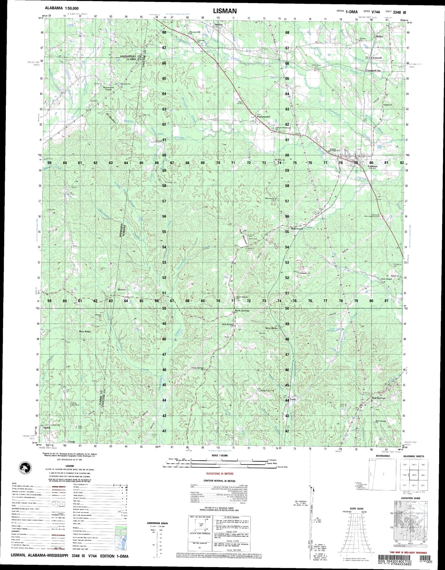 Lisman Alabama Military 1:50,000 Map