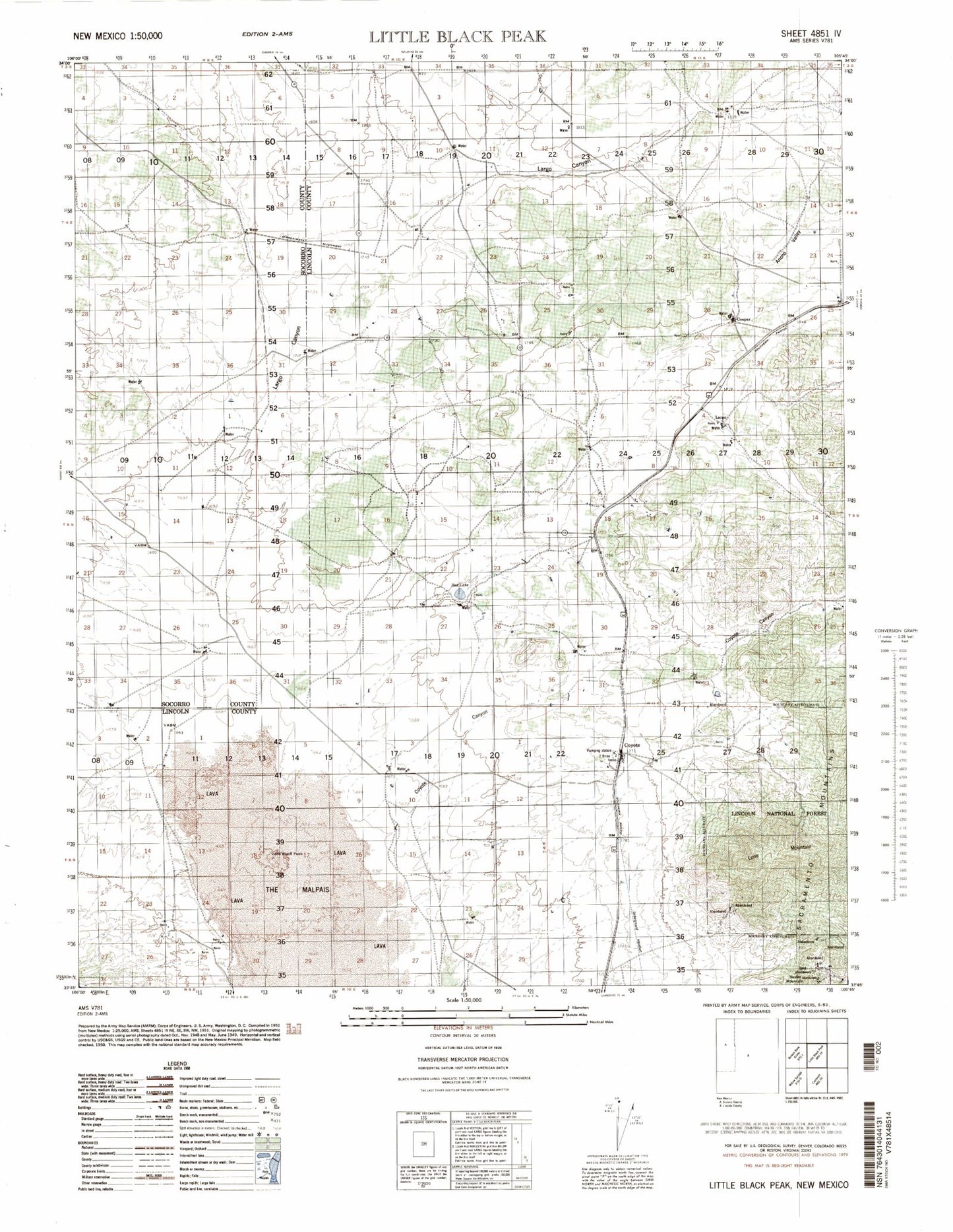 Little Black Peak New Mexico Military 1:50,000 Map