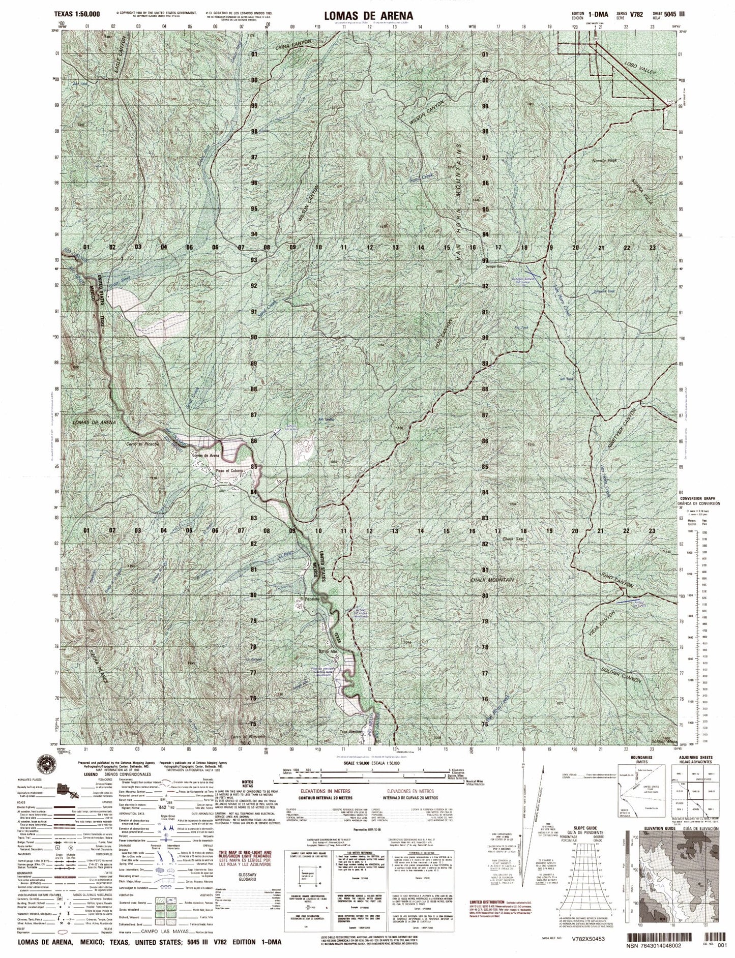 Lomas De Arena Texas Military 1:50,000 Map