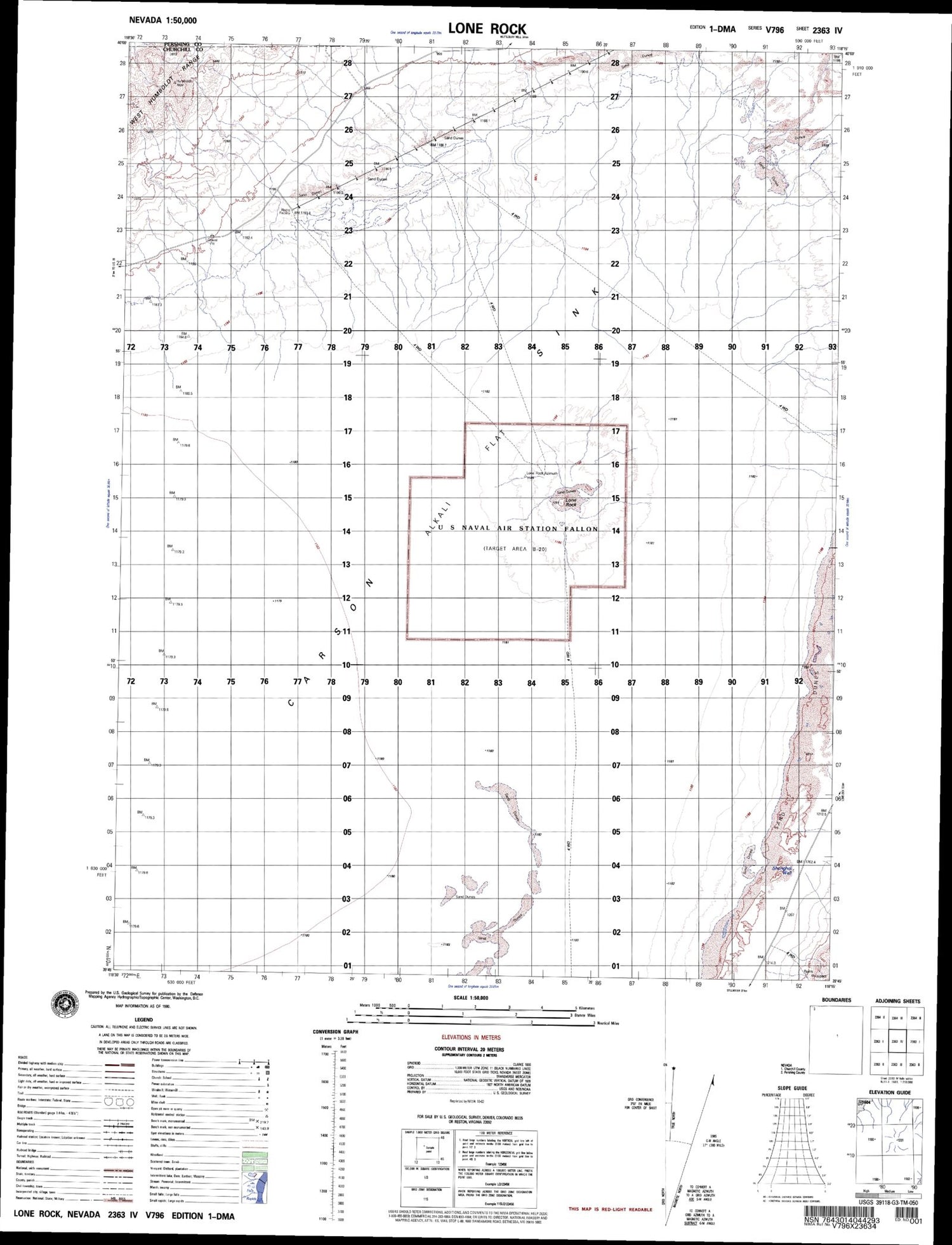 Lone Rock Nevada Military 1:50,000 Map