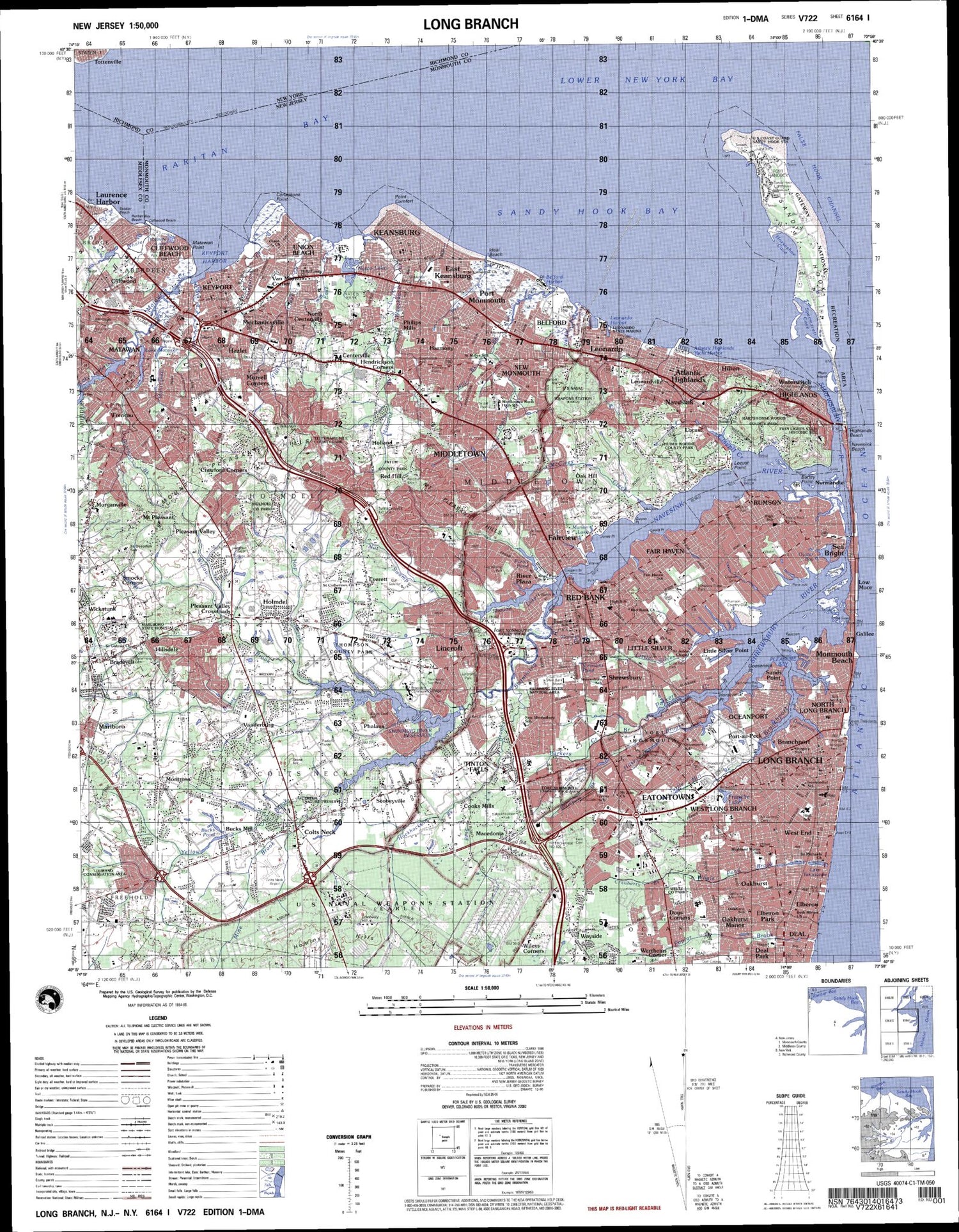 Long Branch New Jersey Military 1:50,000 Map