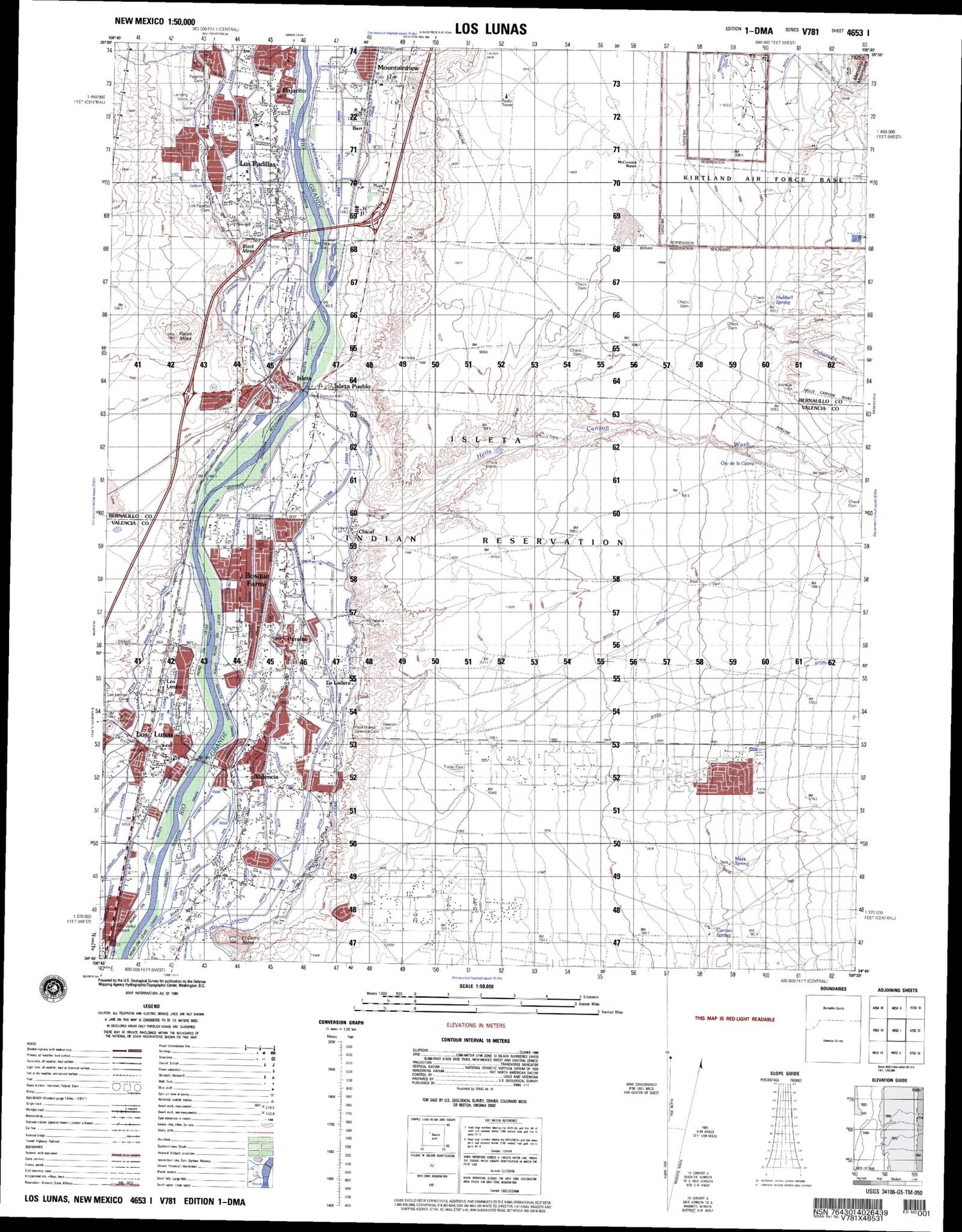 Los Lunas New Mexico Military 1:50,000 Map