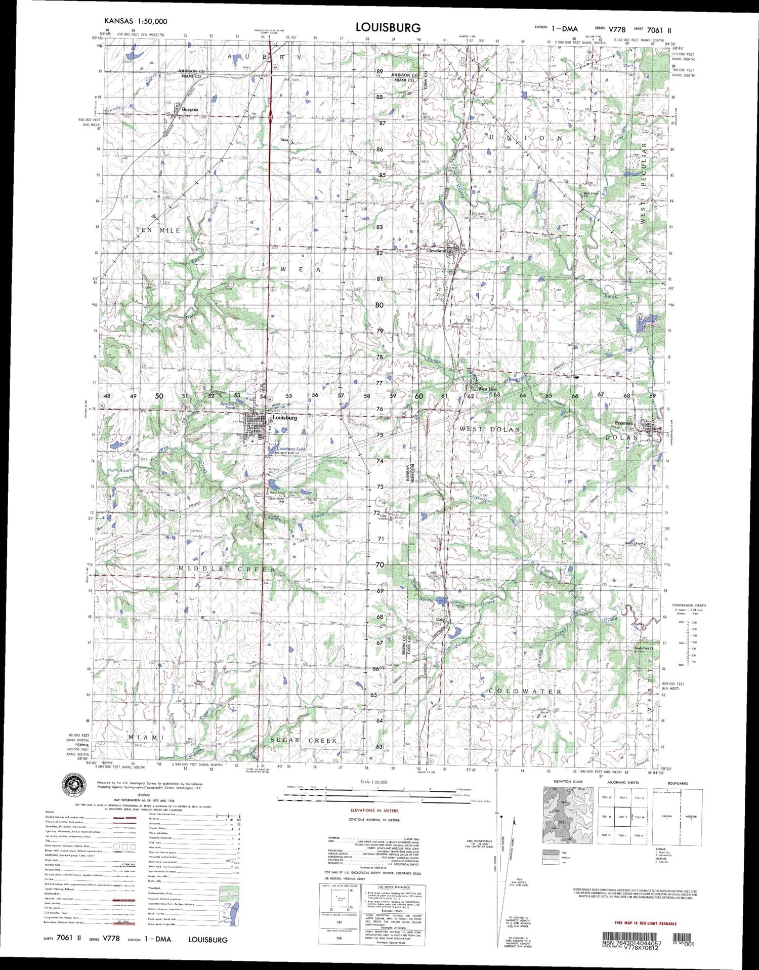 Louisburg Kansas Military 1:50,000 Map