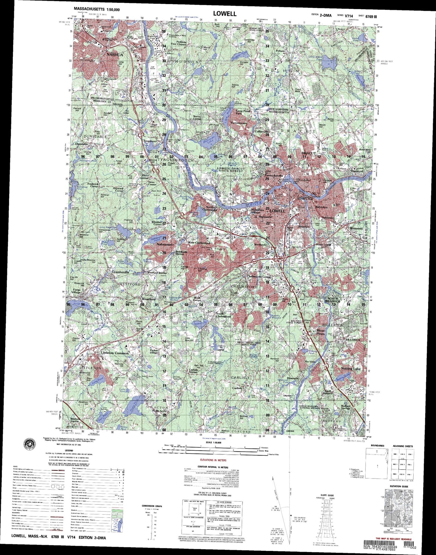 Lowell Massachusetts Military 1:50,000 Map