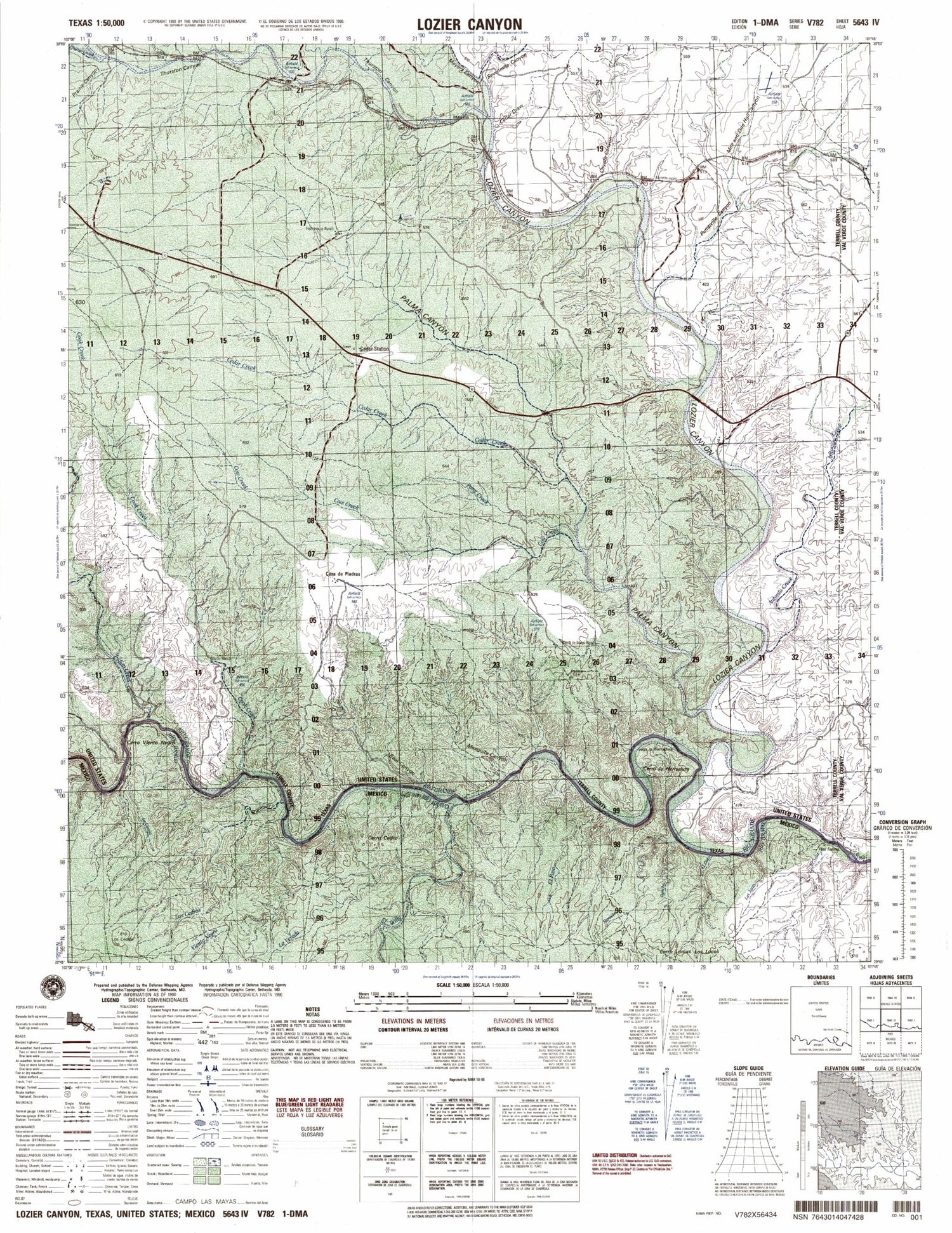 Lozier Canyon Texas Military 1:50,000 Map