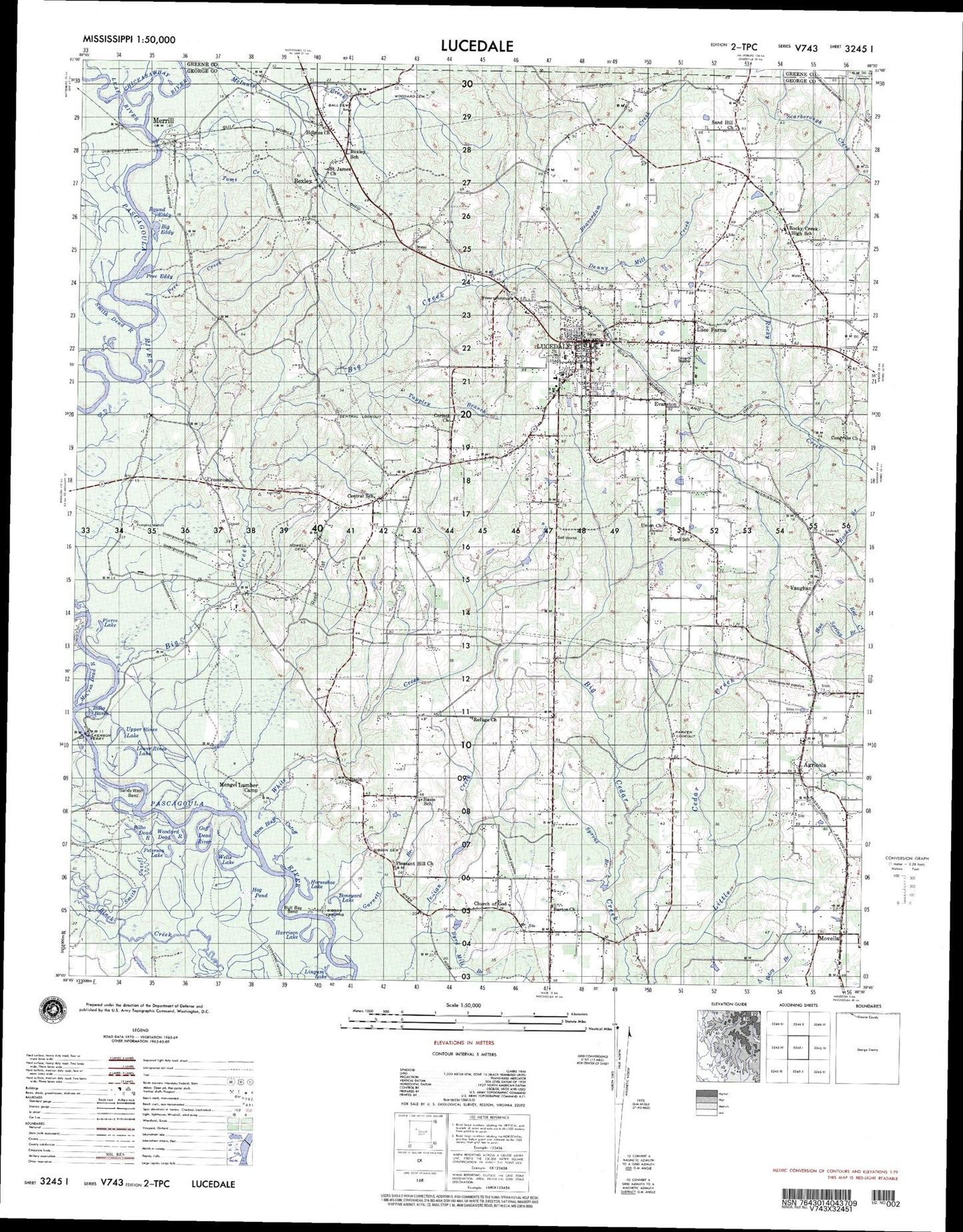 Lucedale Mississippi Military 1:50,000 Map