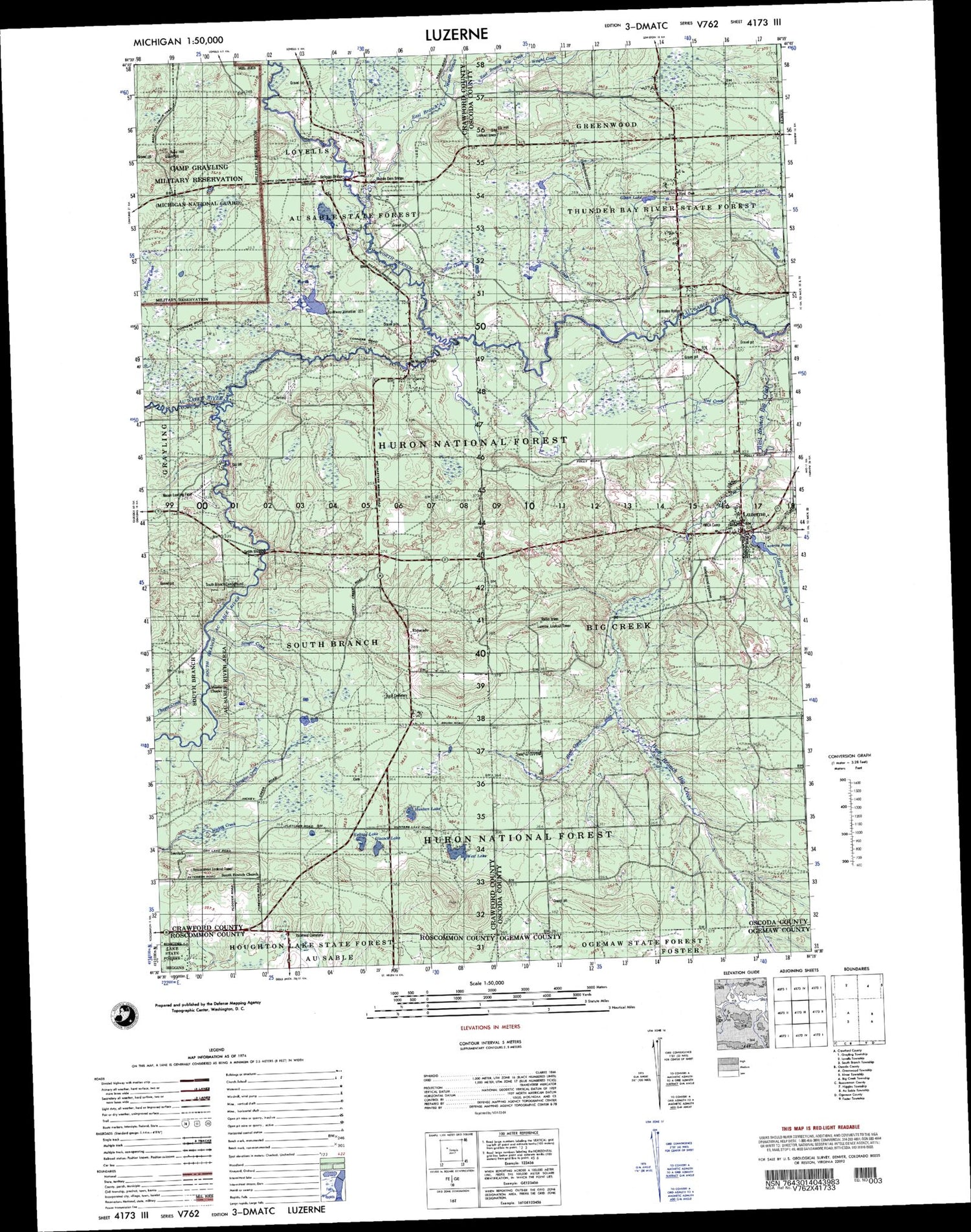 Luzerne Michigan Military 1:50,000 Map