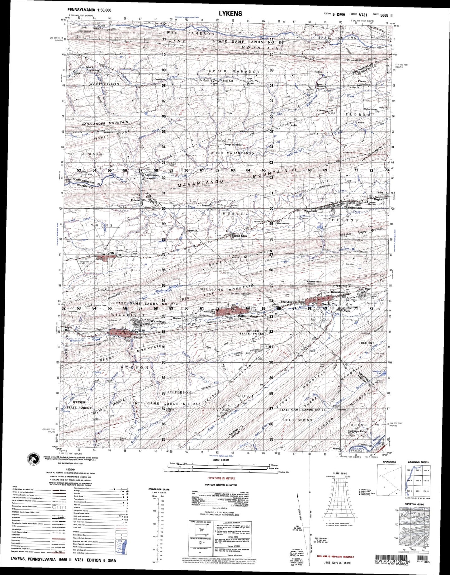 Lykens Pennsylvania Military 1:50,000 Map