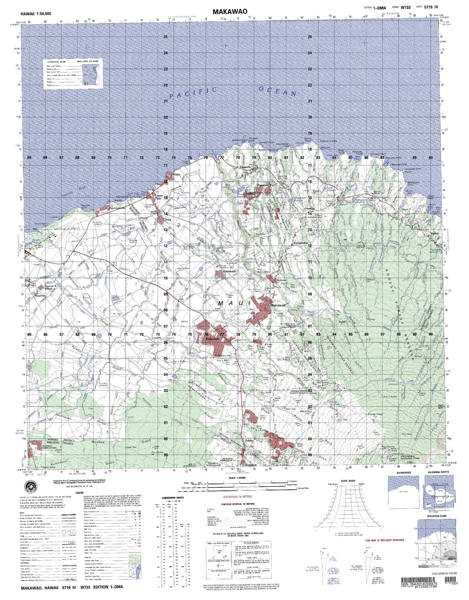 Makawao Hawaii Military 1:50,000 Map