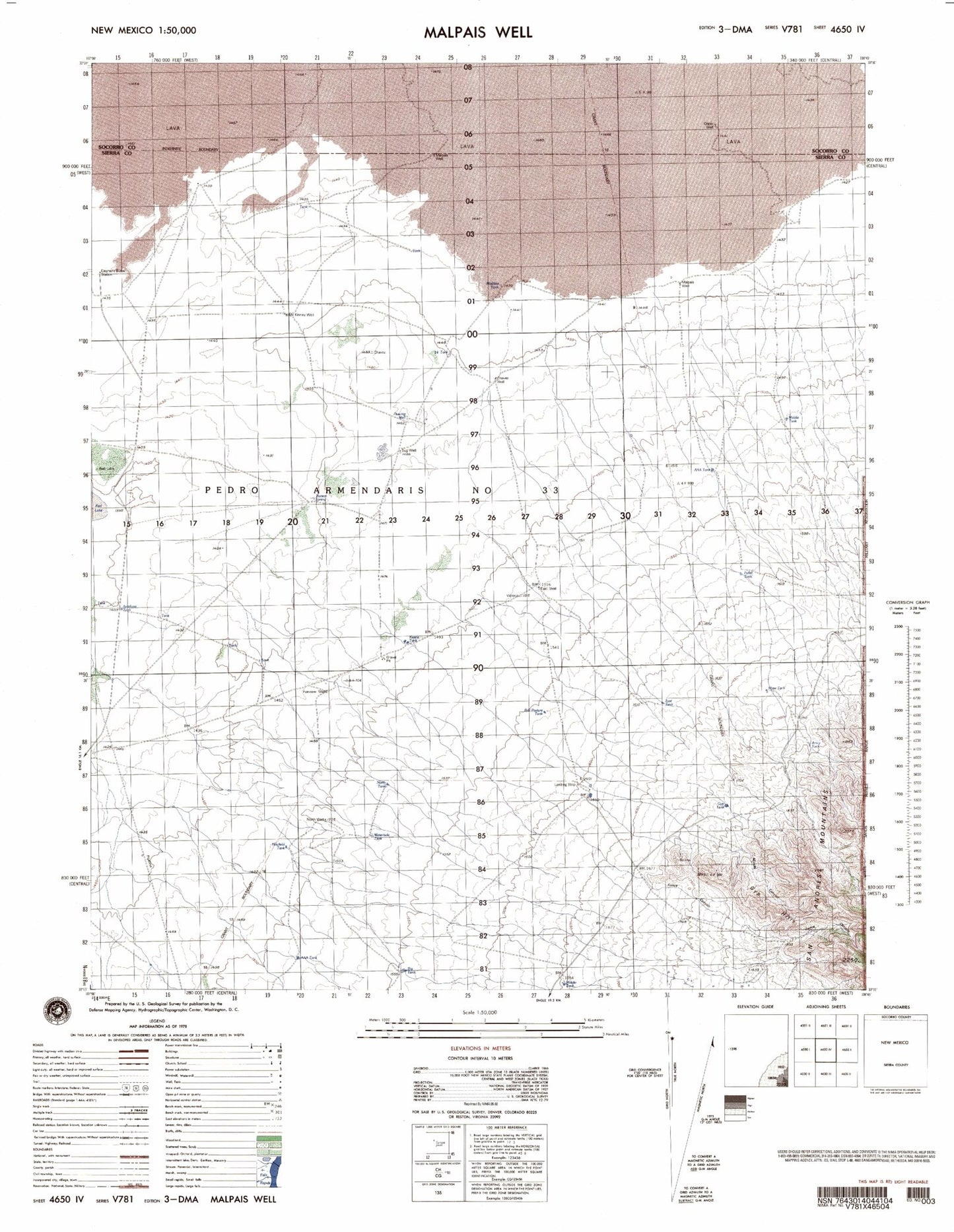 Malpais Well New Mexico Military 1:50,000 Map