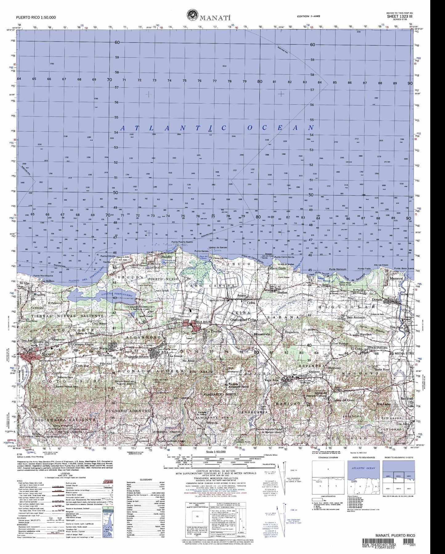 Manati Puerto Rico Military 1:50,000 Map