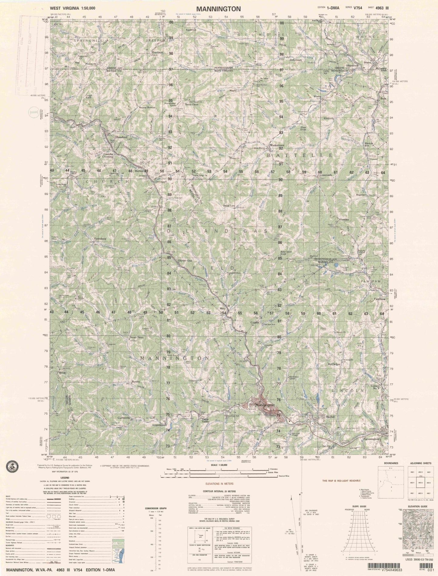 Mannington West Virginia Military 1:50,000 Map