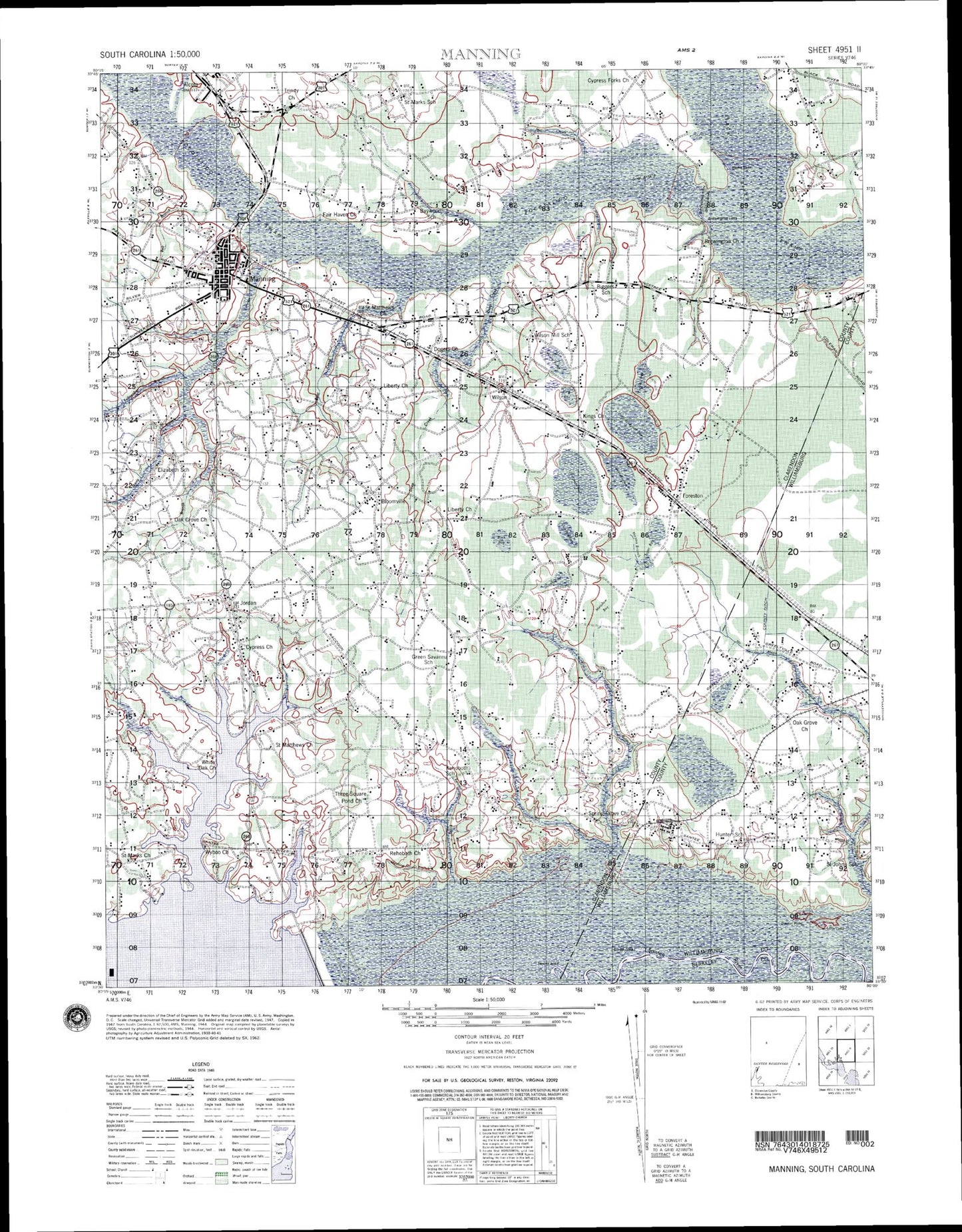 Manning South Carolina Military 1:50,000 Map