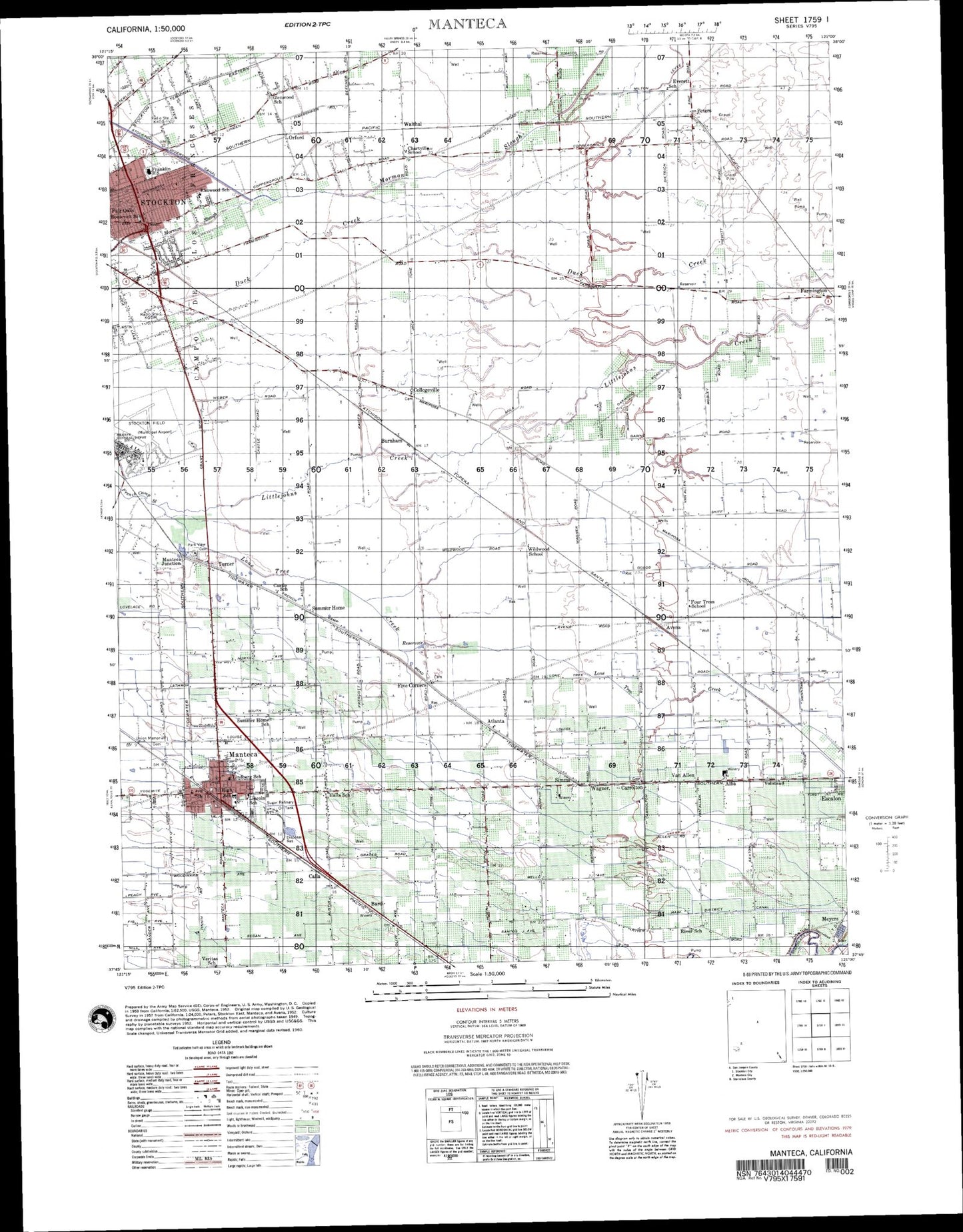 Manteca California Military 1:50,000 Map