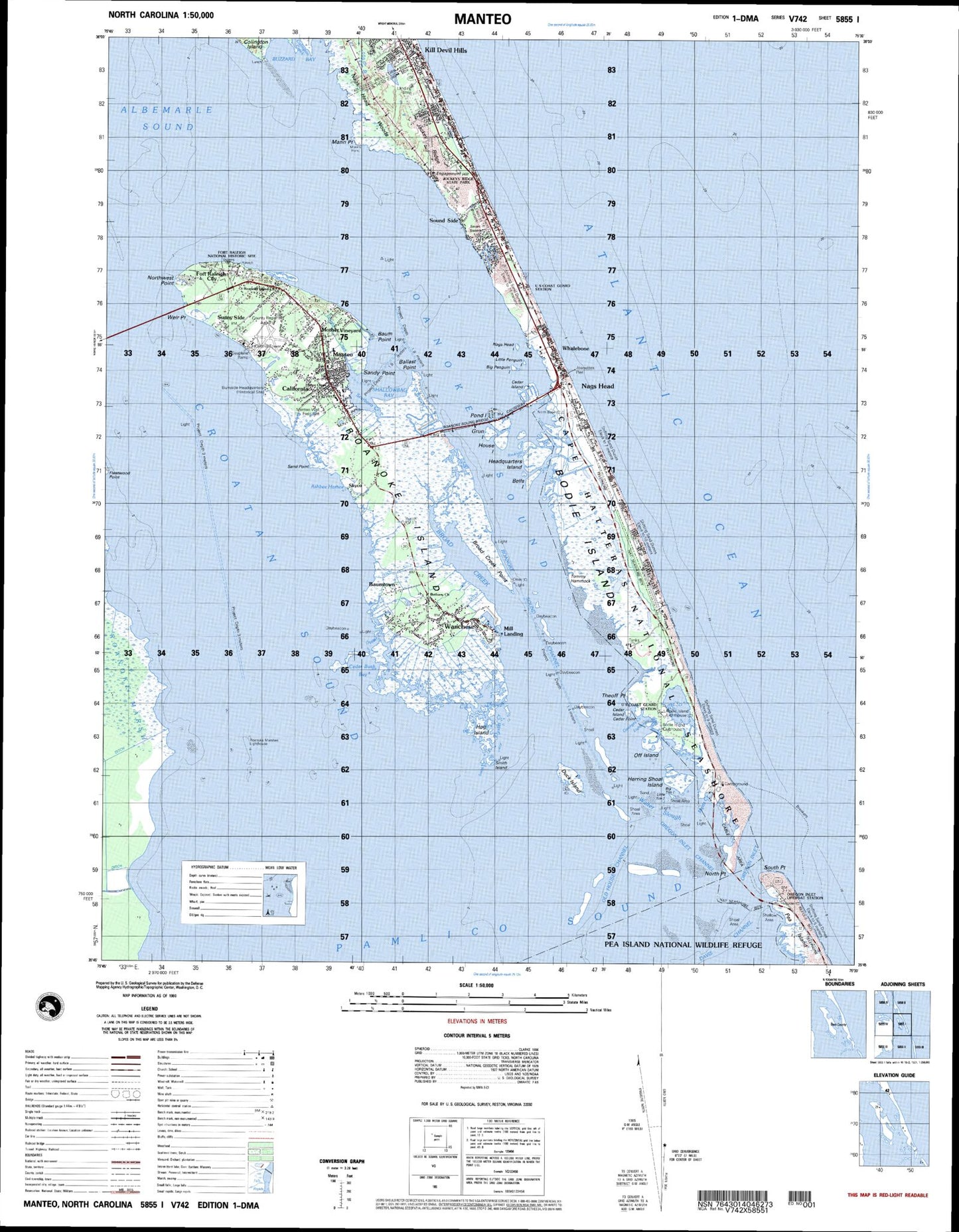 Manteo North Carolina Military 1:50,000 Map