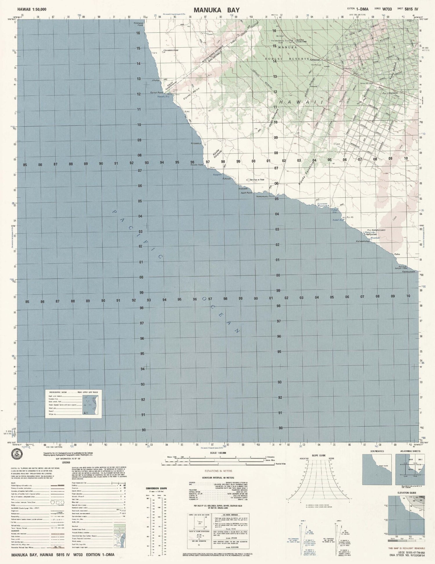 Manuka Bay Hawaii Military 1:50,000 Map