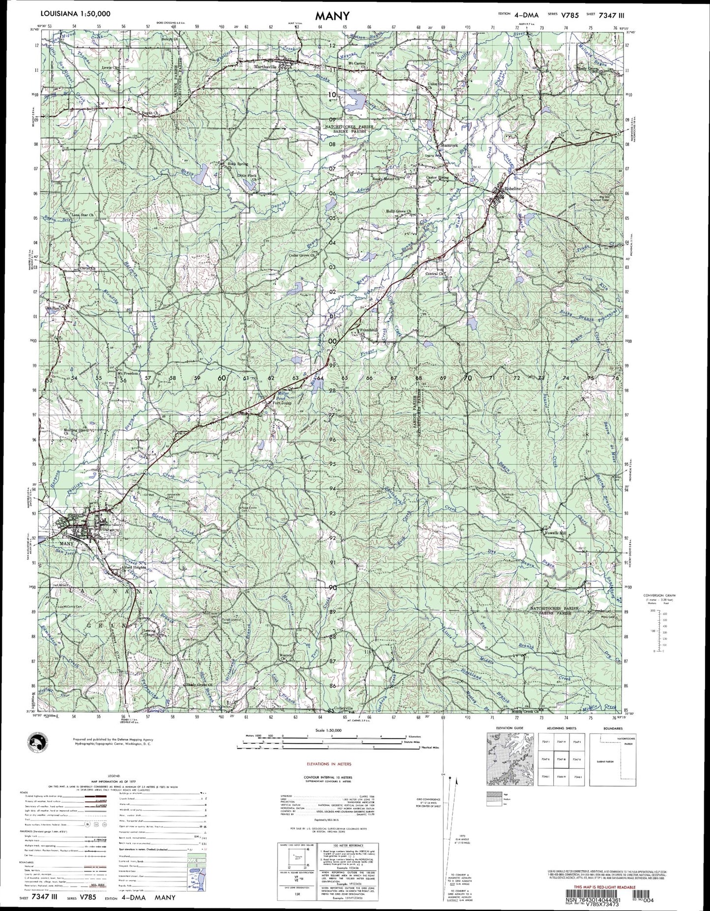 Many Louisiana Military 1:50,000 Map