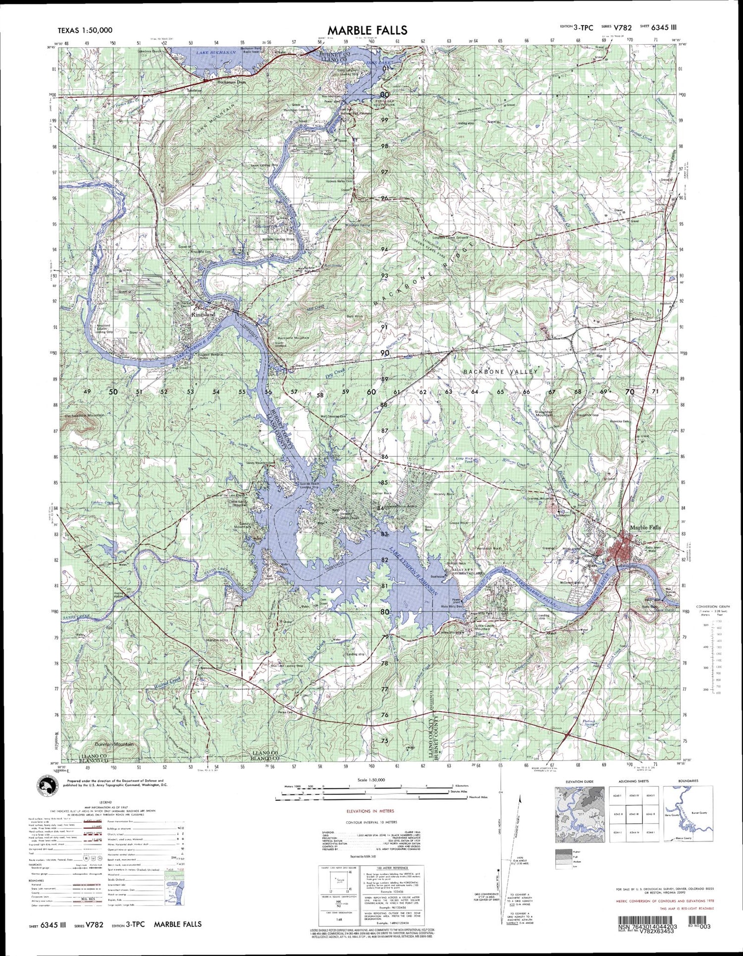 Marble Falls Texas Military 1:50,000 Map