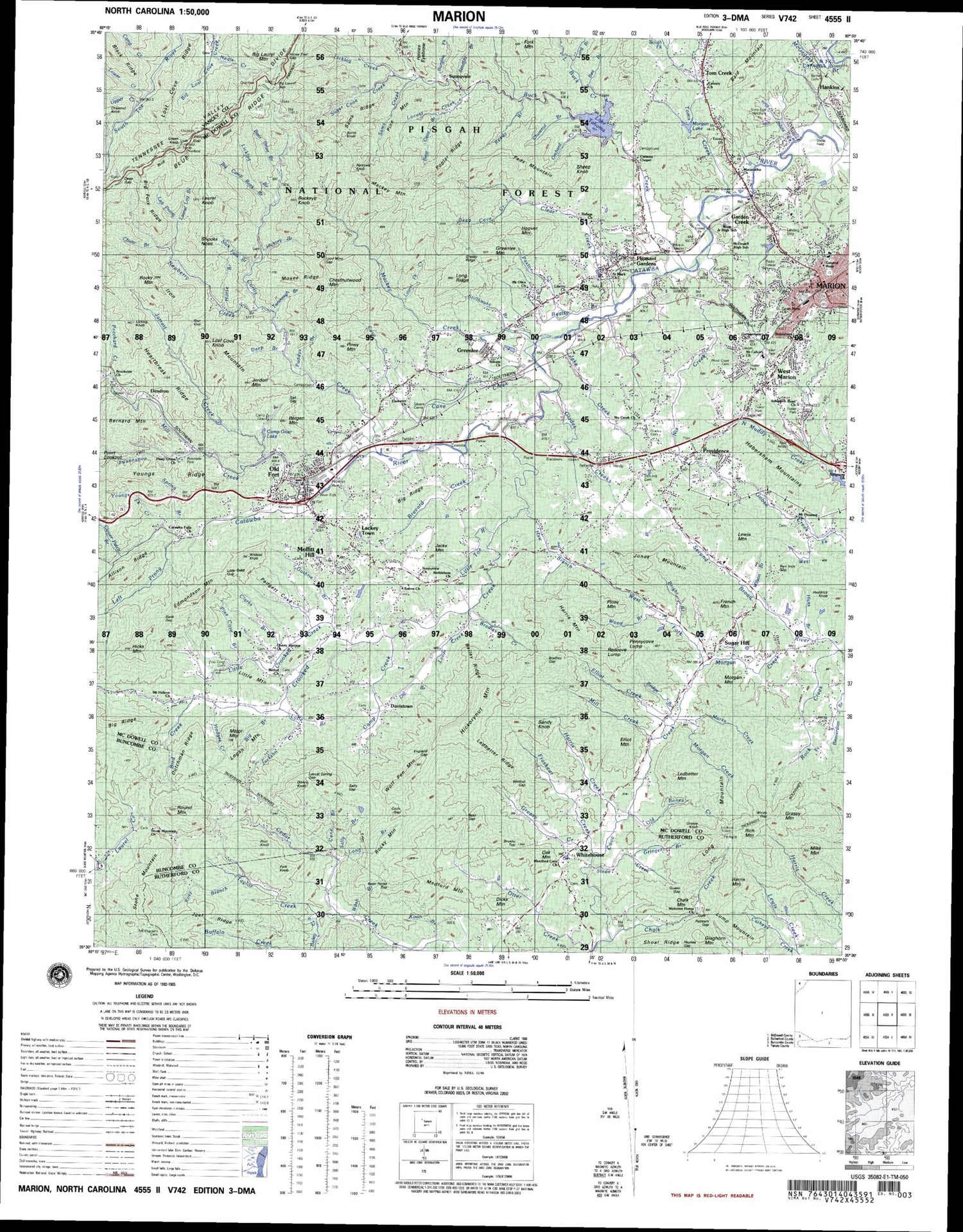 Marion North Carolina Military 1:50,000 Map