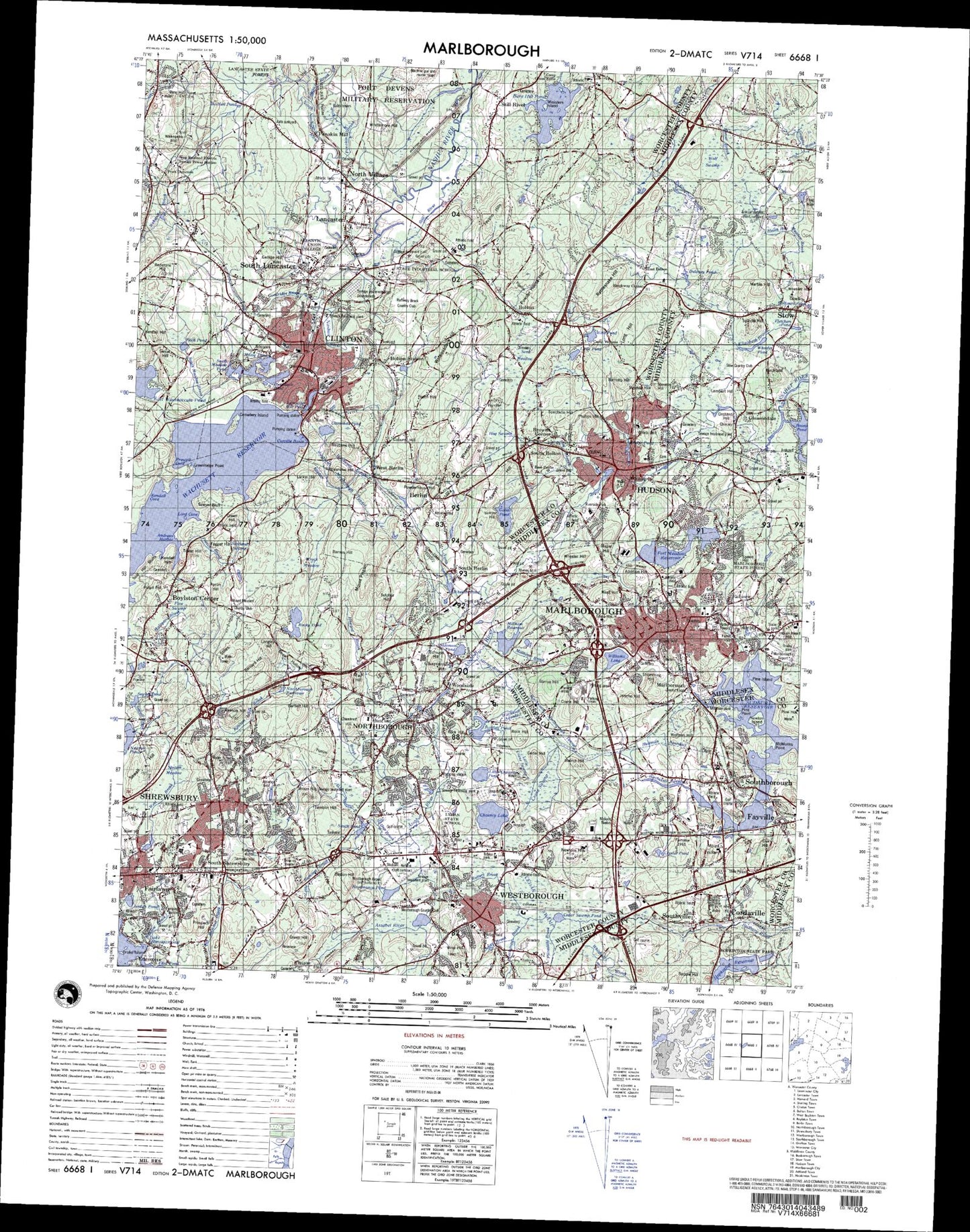 Marlborough Massachusetts Military 1:50,000 Map