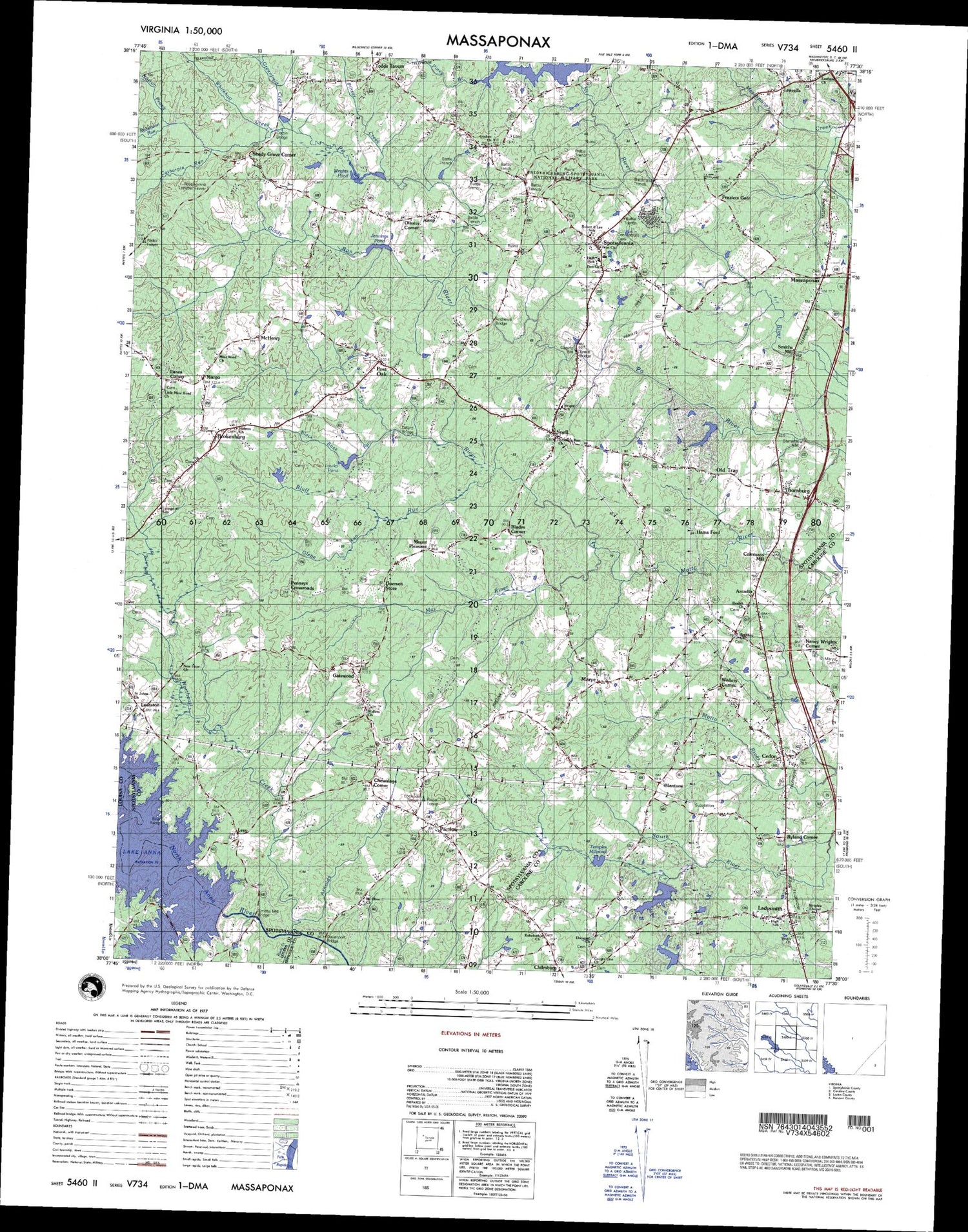 Massaponax Virginia Military 1:50,000 Map