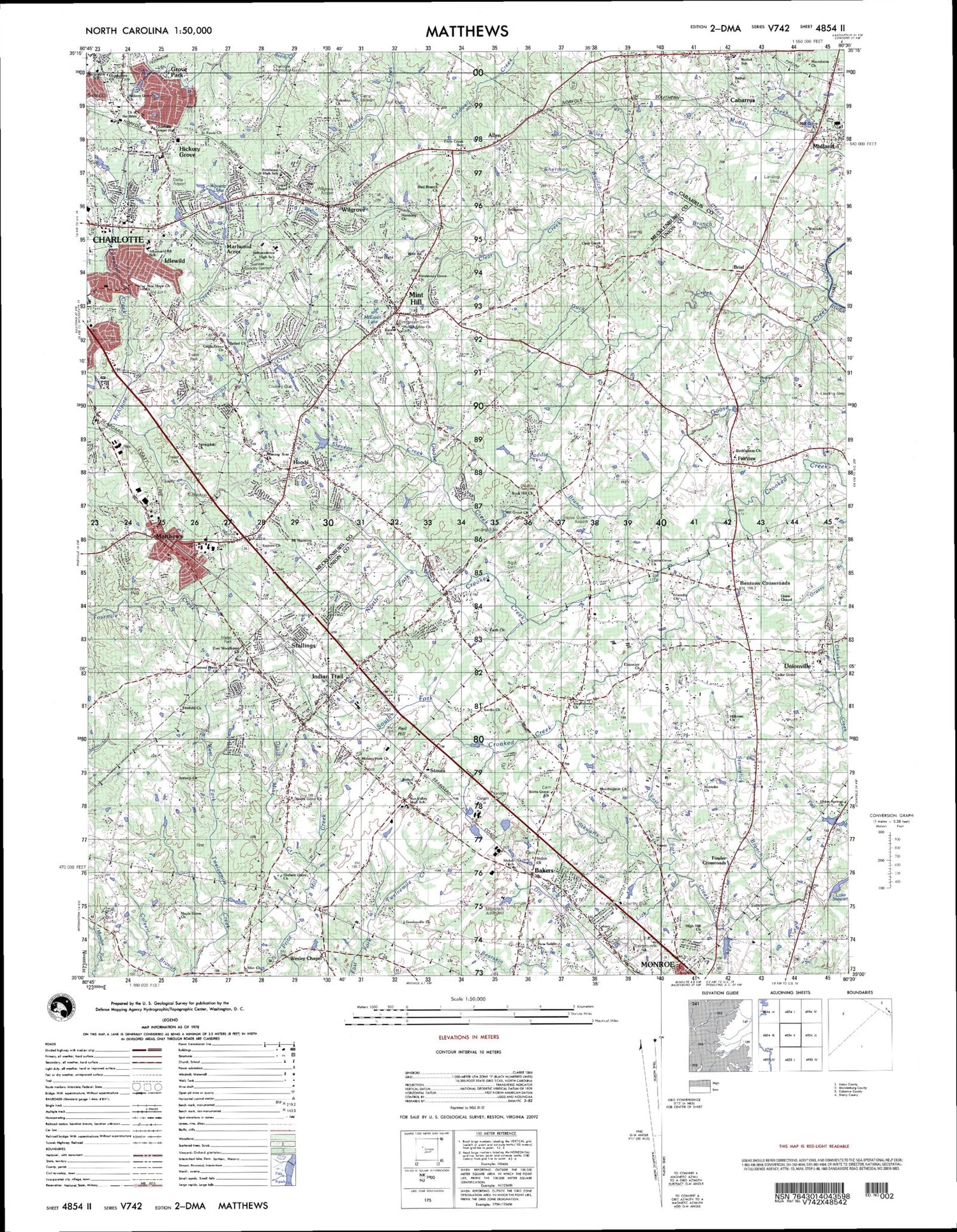 Matthews North Carolina Military 1:50,000 Map