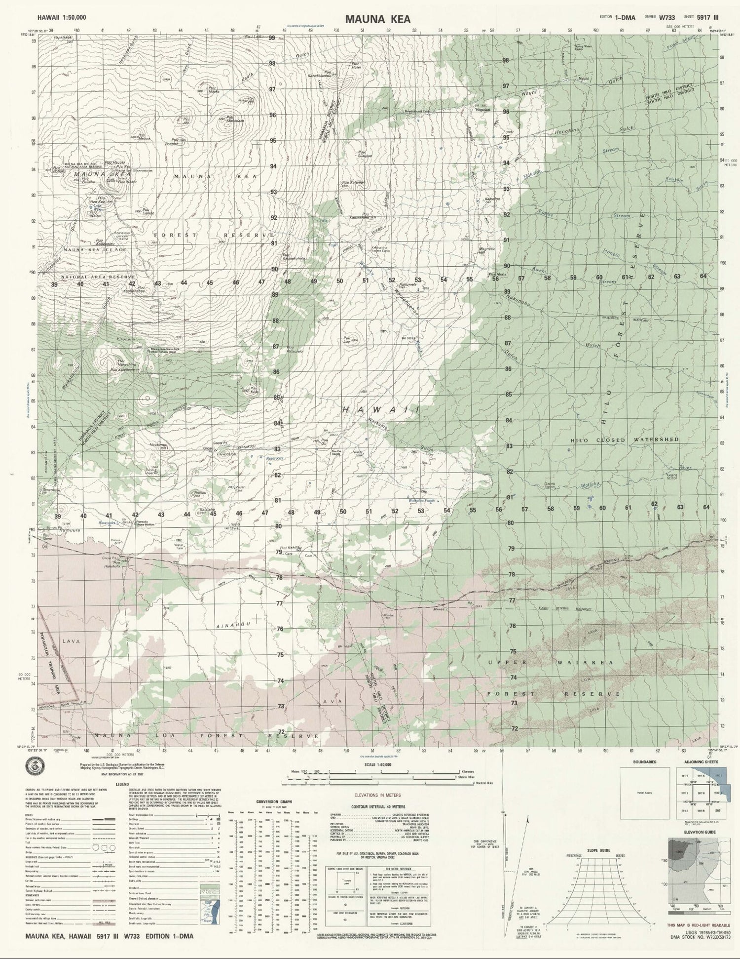 Mauna Kea Hawaii Military 1:50,000 Map