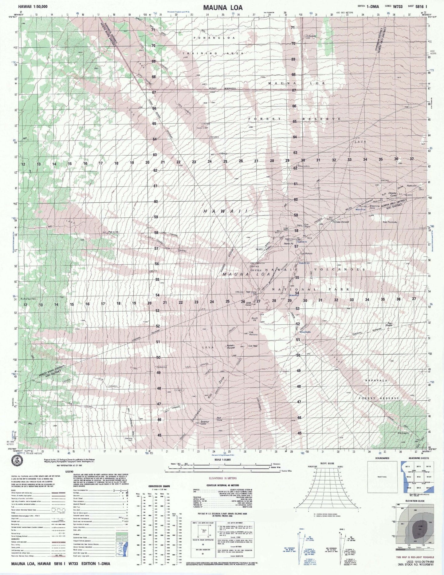 Mauna Loa Hawaii Military 1:50,000 Map