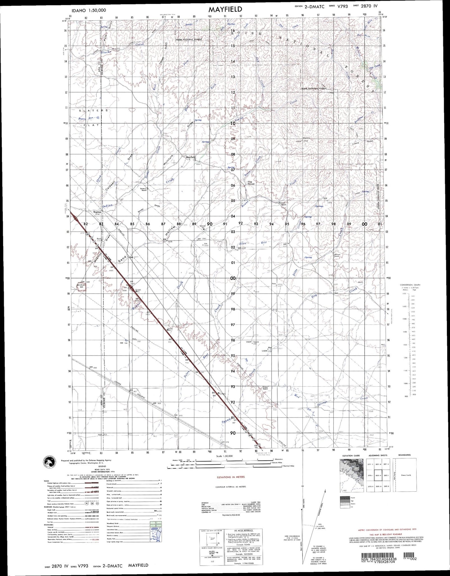 Mayfield Idaho Military 1:50,000 Map