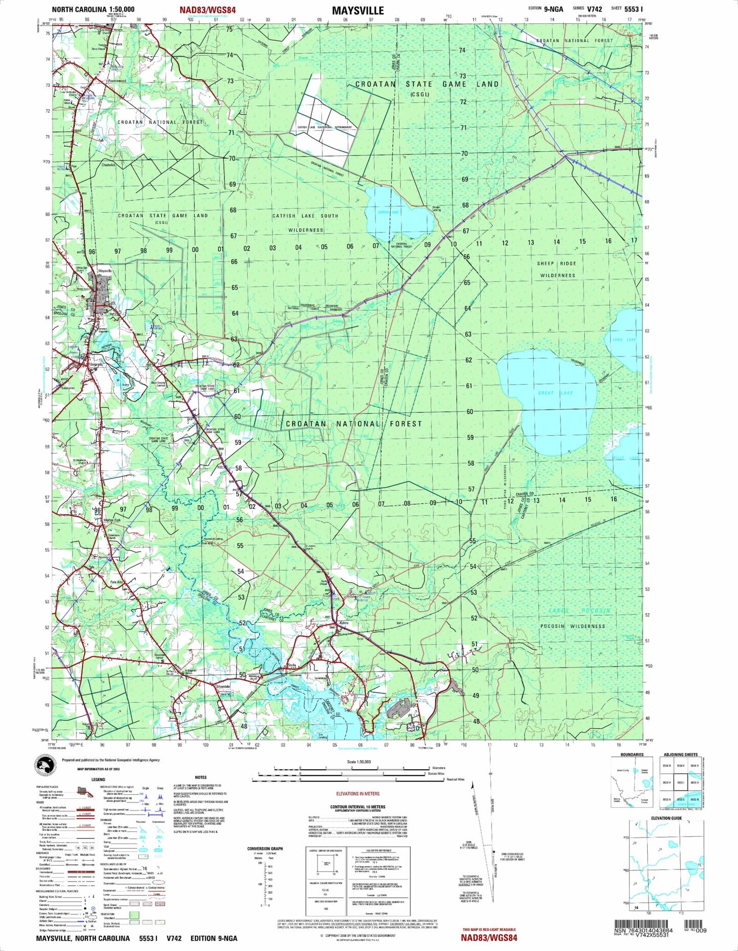 Maysville North Carolina Military 1:50,000 Map