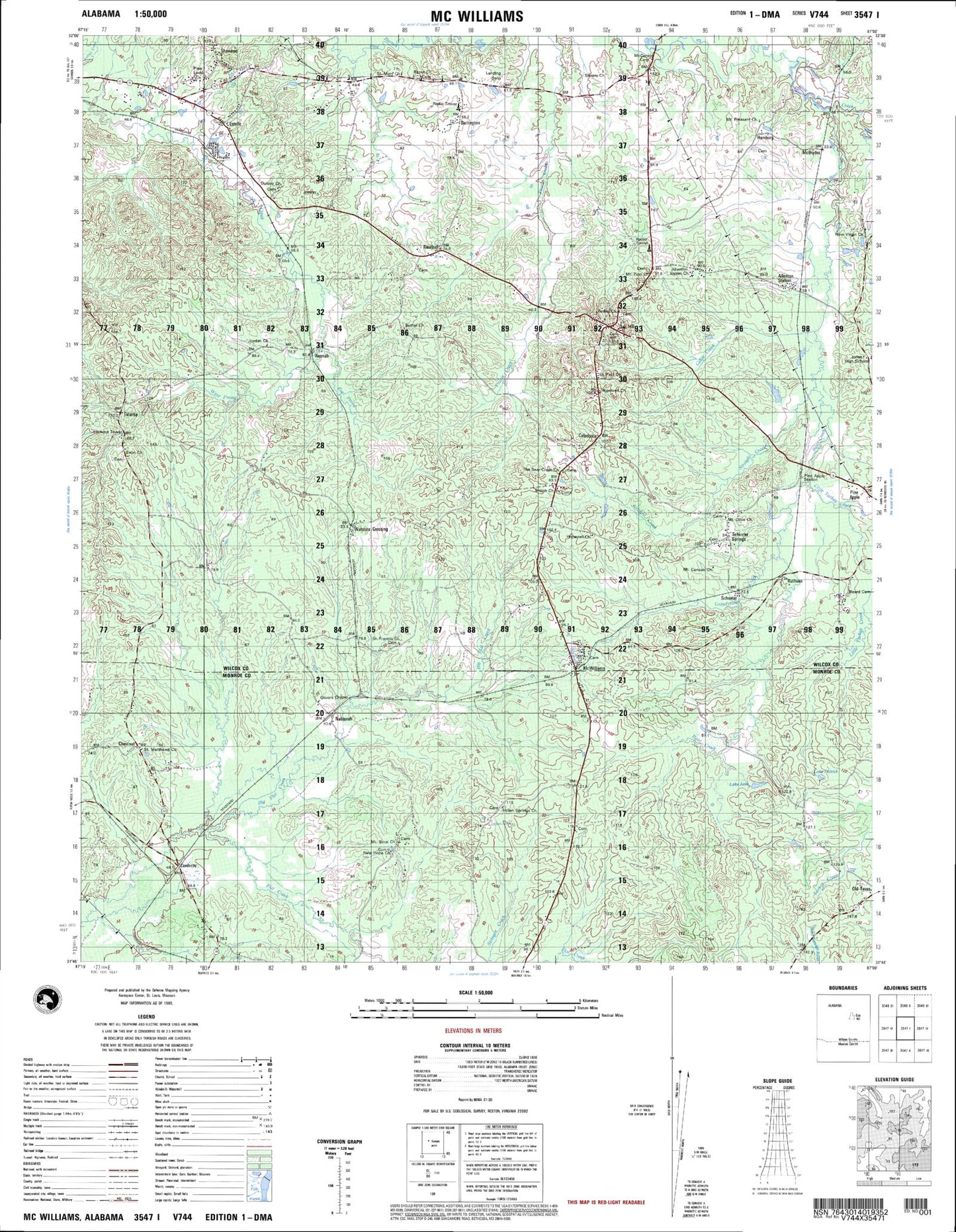 Mcwilliams Alabama Military 1:50,000 Map