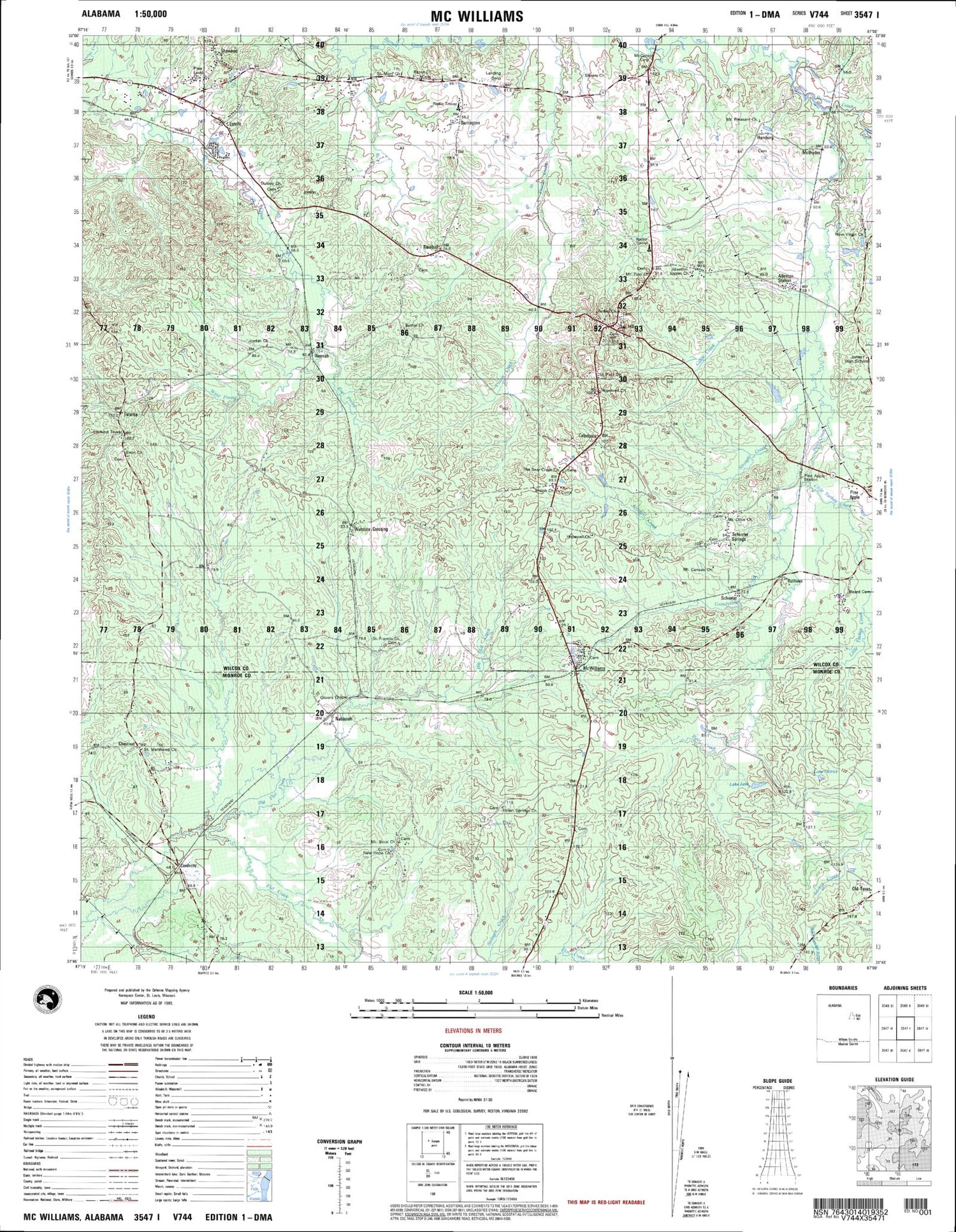 Mcwilliams Alabama Military 1:50,000 Map