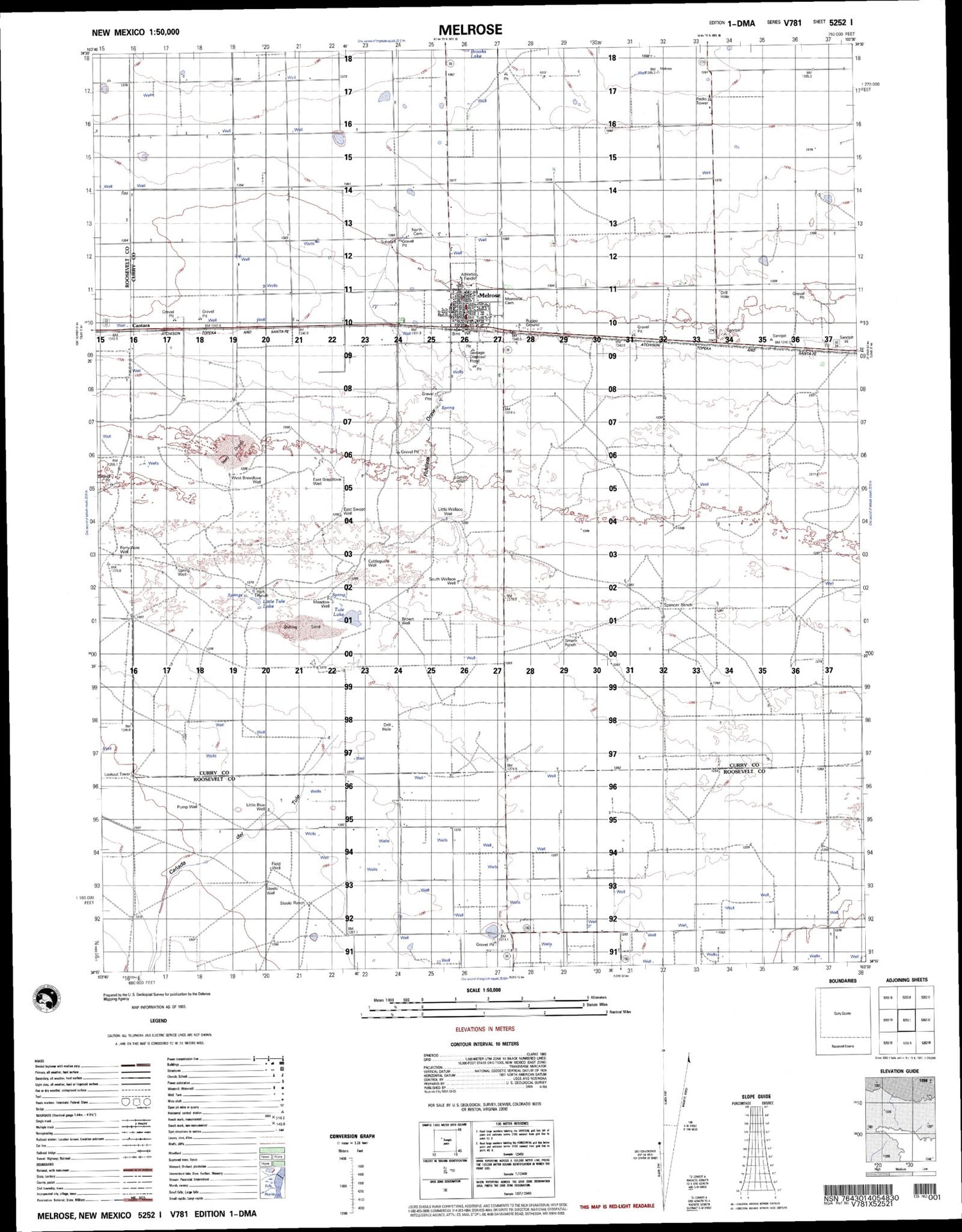 Melrose New Mexico Military 1:50,000 Map