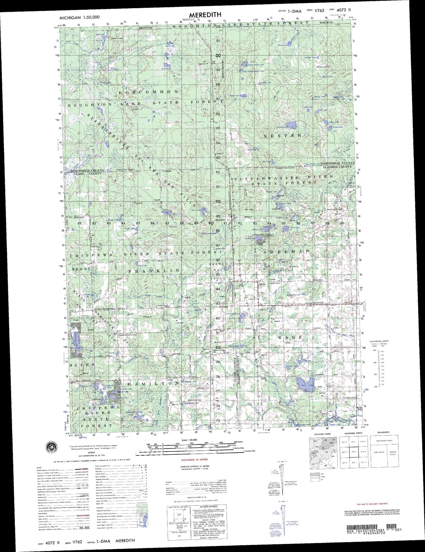 Meredith Michigan Military 1:50,000 Map