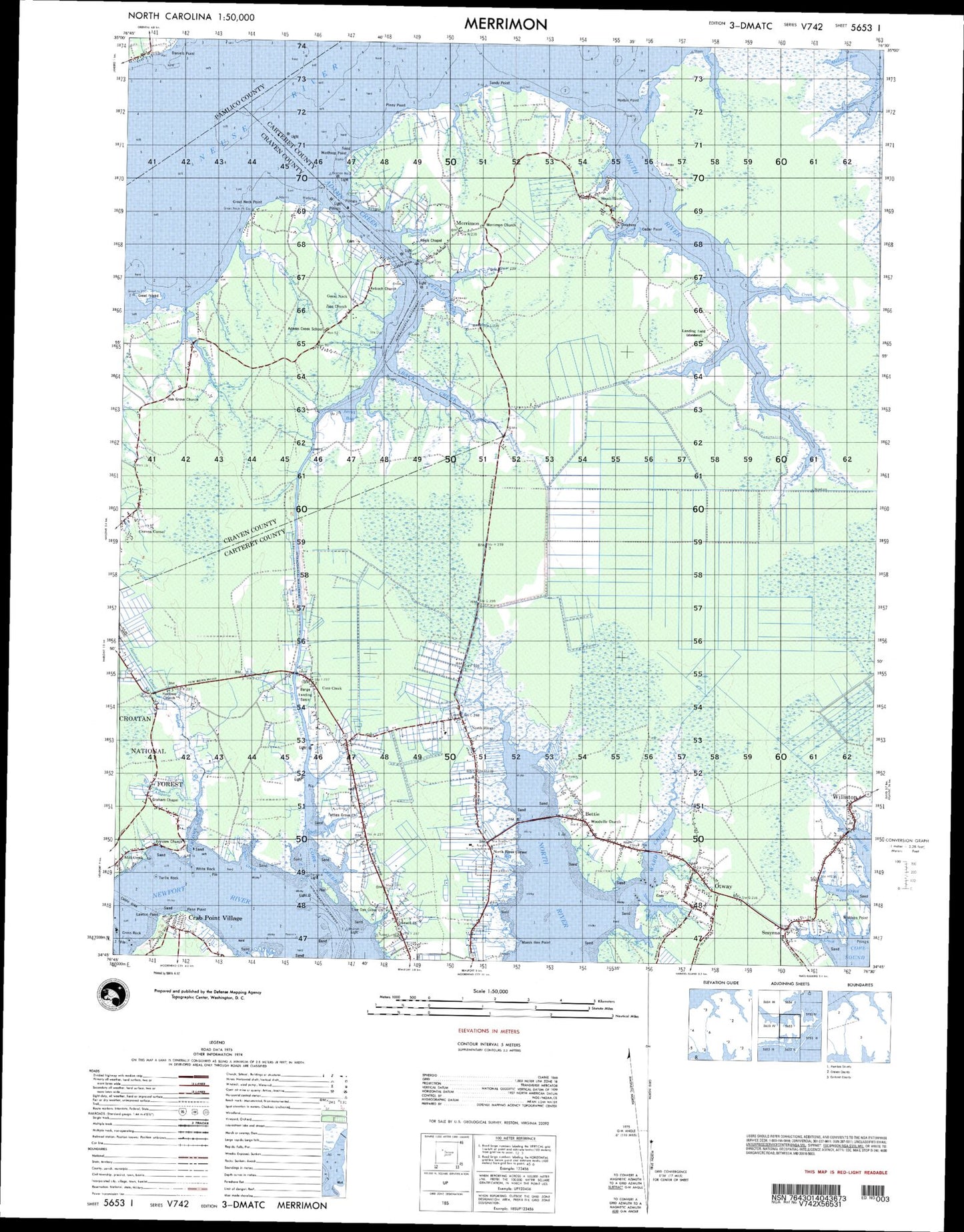 Merrimon North Carolina Military 1:50,000 Map